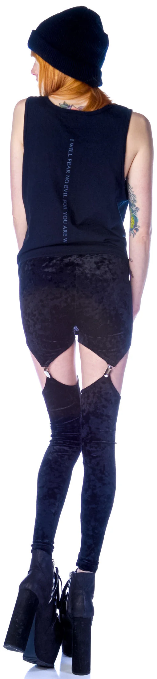 Crushed Velvet Garter Leggings - Dark Purple - Image 6