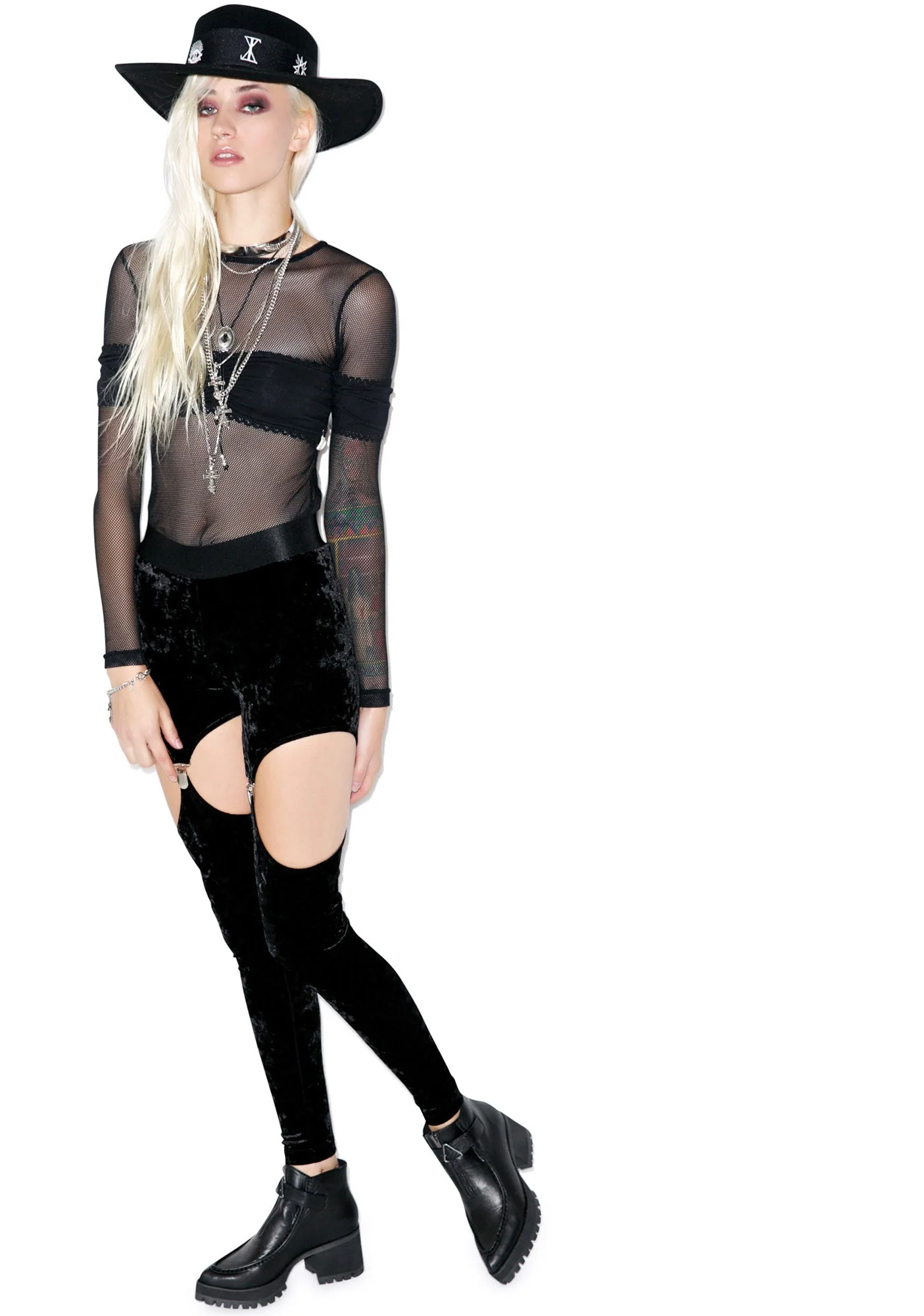 Crushed Velvet Garter Leggings - Dark Purple - Image 7