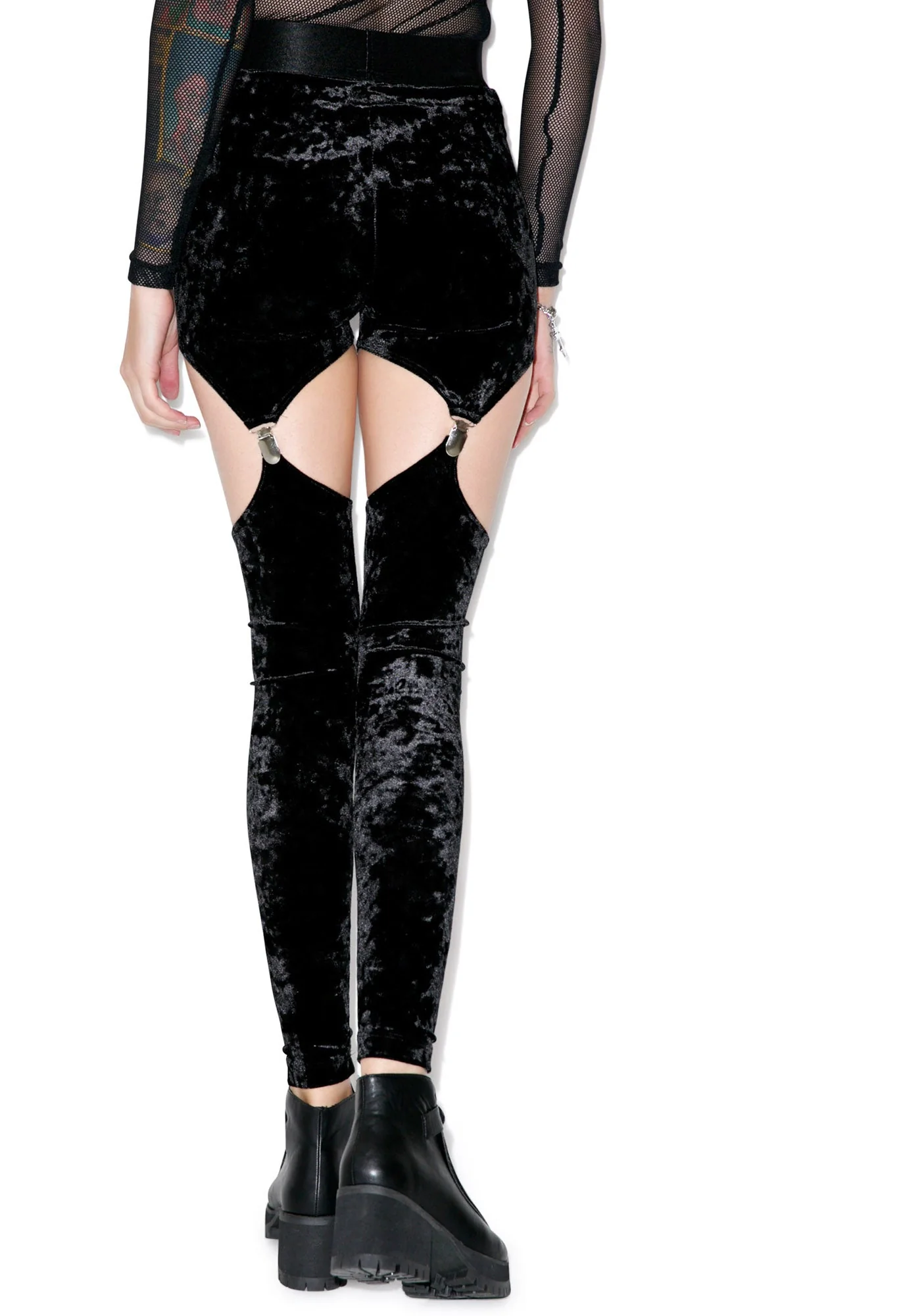 Crushed Velvet Garter Leggings - Dark Purple - Image 8