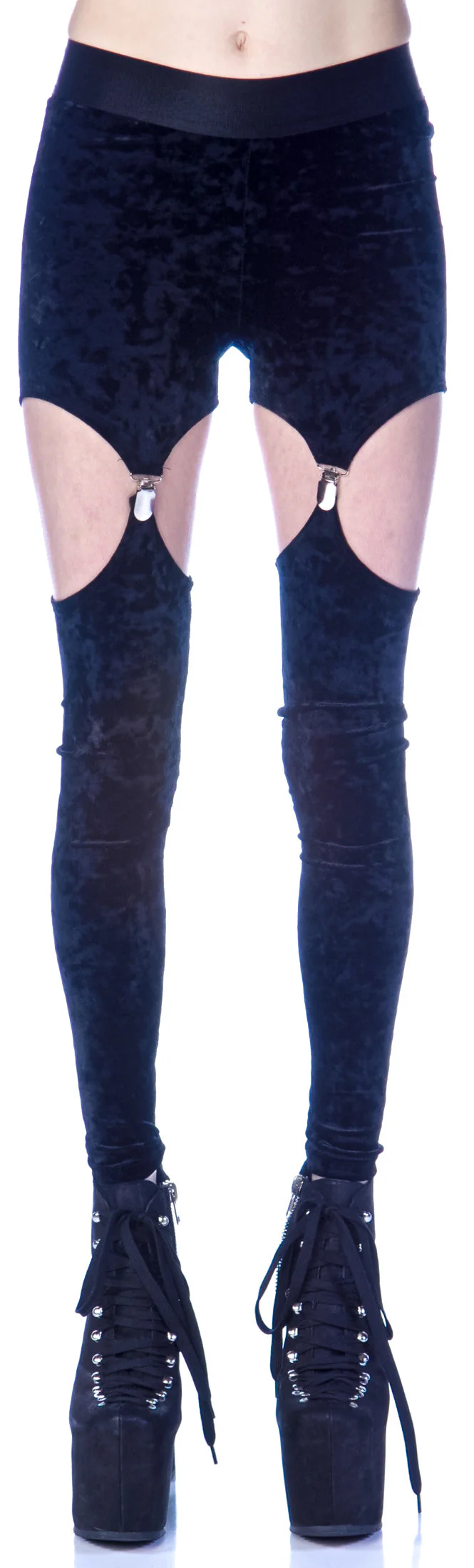 Crushed Velvet Garter Leggings - Black - Image 14