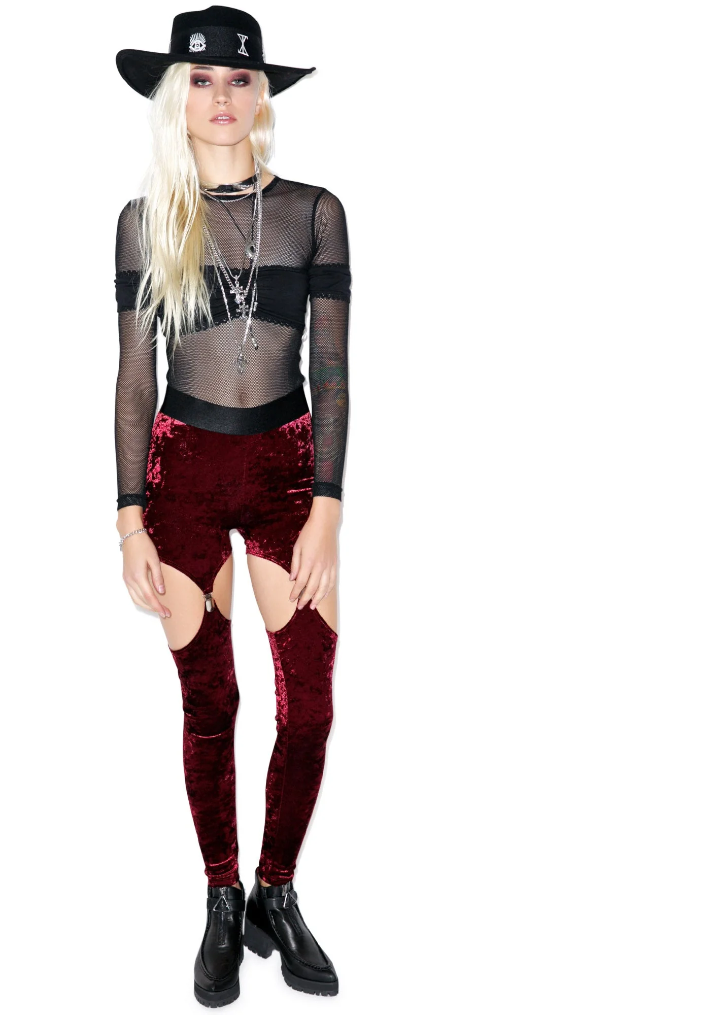 Crushed Velvet Garter Leggings - Black - Image 18