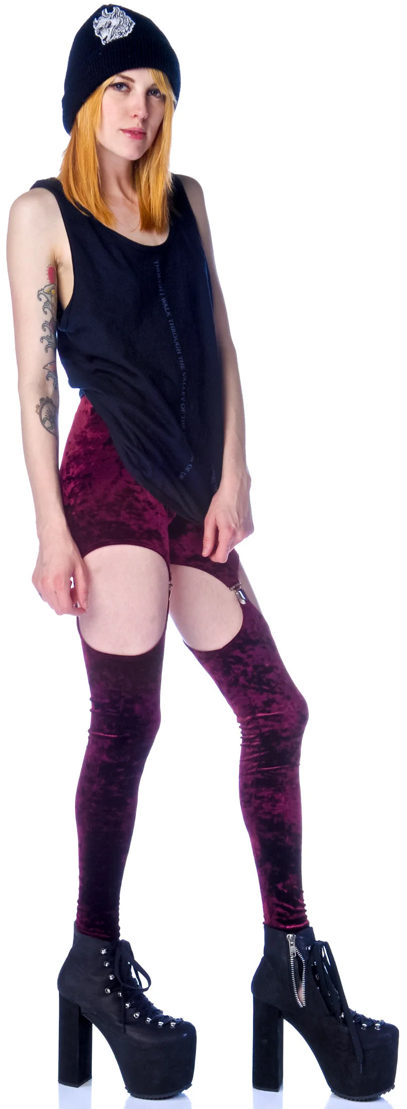 Crushed Velvet Garter Leggings - Black - Image 19