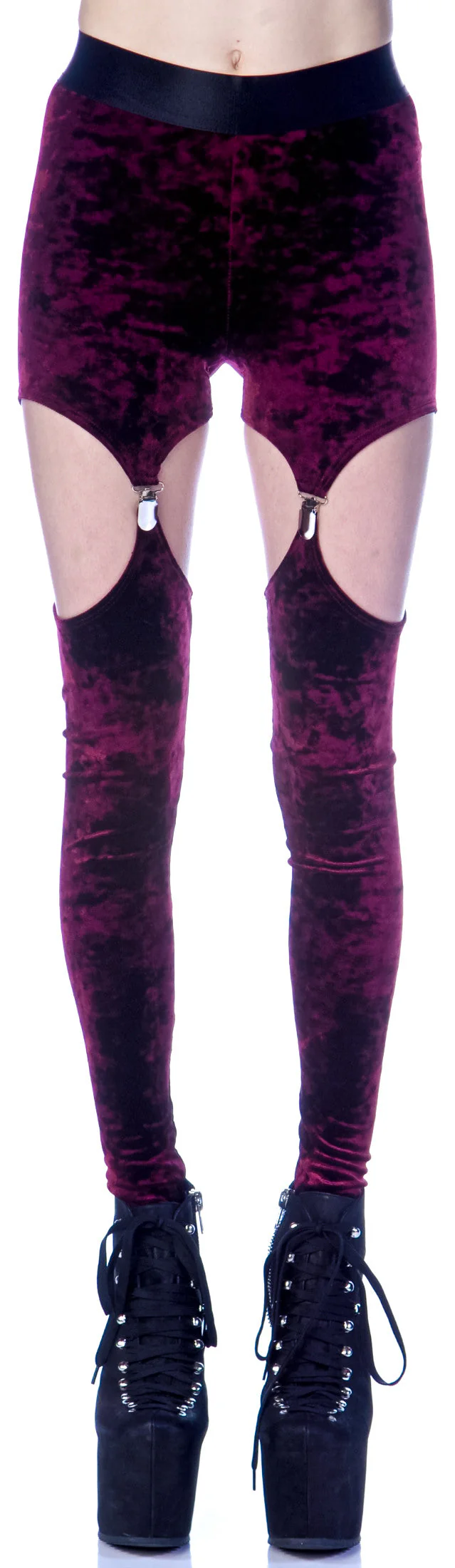 Crushed Velvet Garter Leggings - Black - Image 20