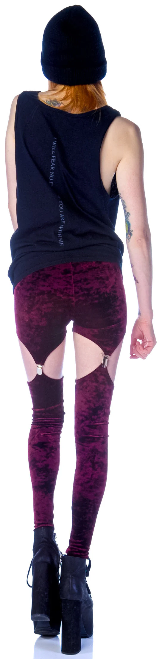 Crushed Velvet Garter Leggings - Black - Image 21