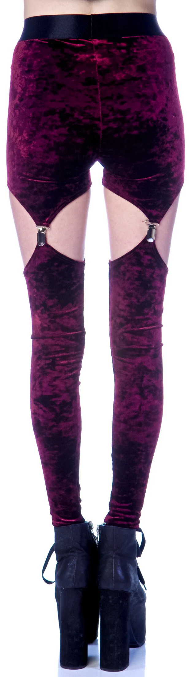 Crushed Velvet Garter Leggings - Black - Image 23