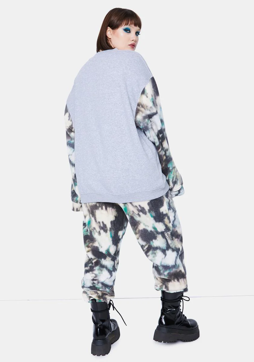 Plus Mottled Color Block Fleece Crewneck - Image 4