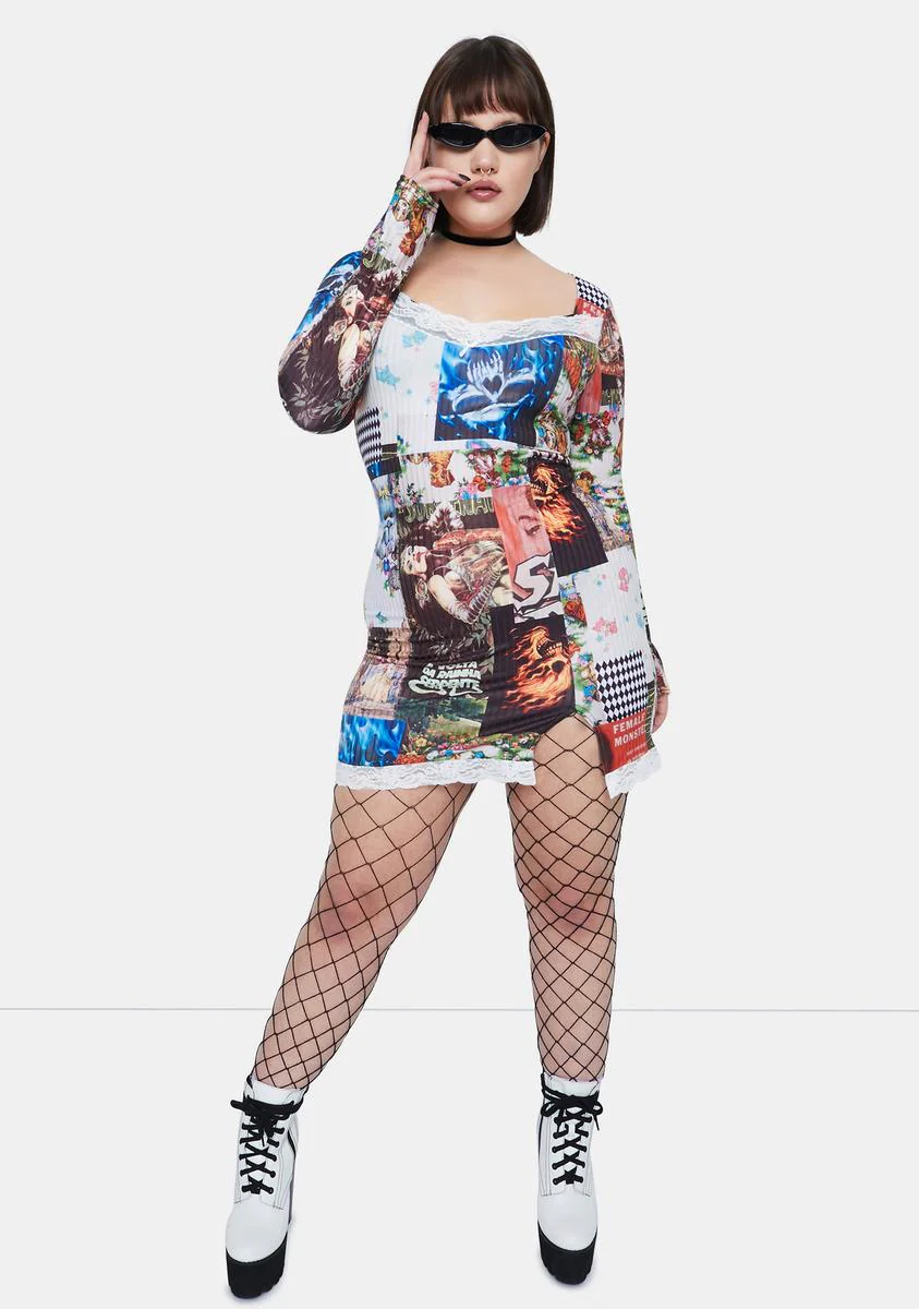 Plus Patchwork Long Sleeve Mini Dress - Image 3