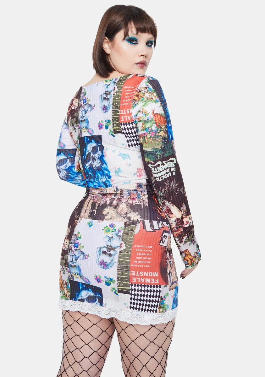 Plus Patchwork Long Sleeve Mini Dress - Image 4