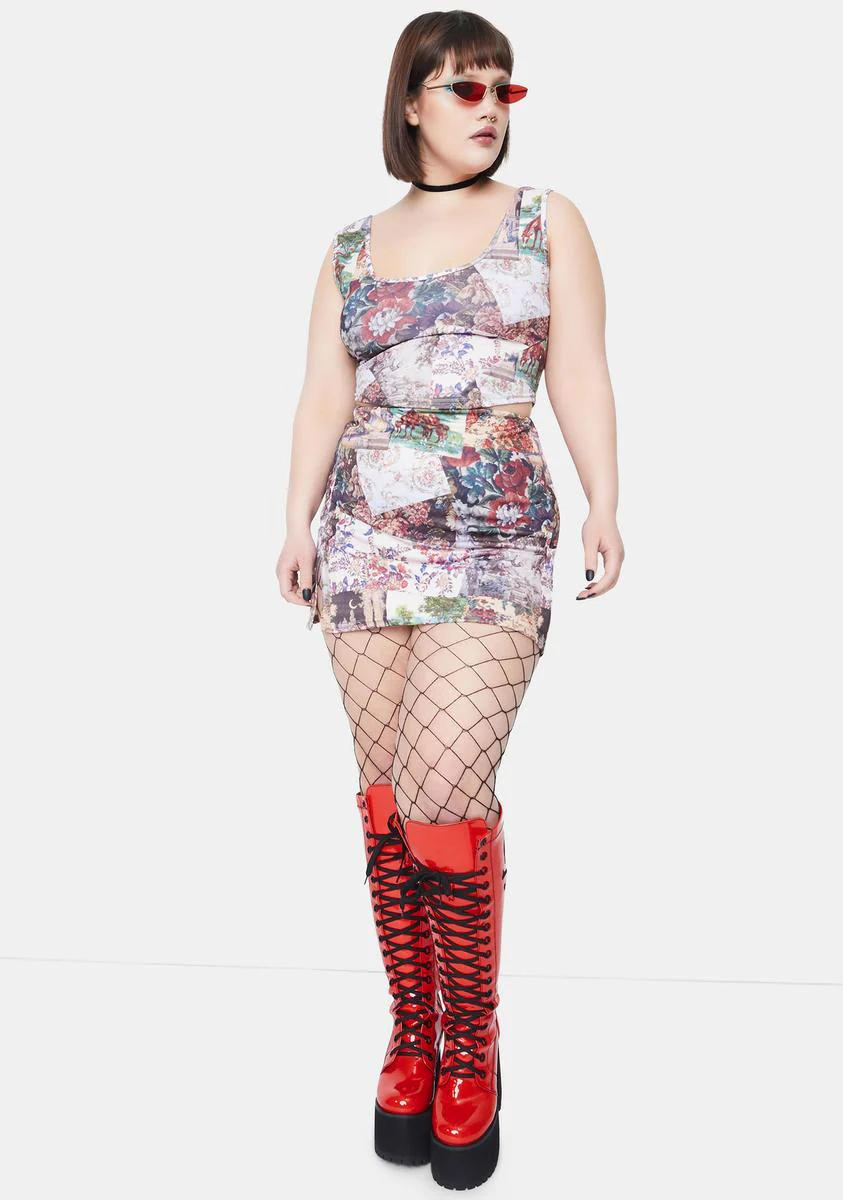 Plus Patchwork Side Split Mini Skirt - Image 3