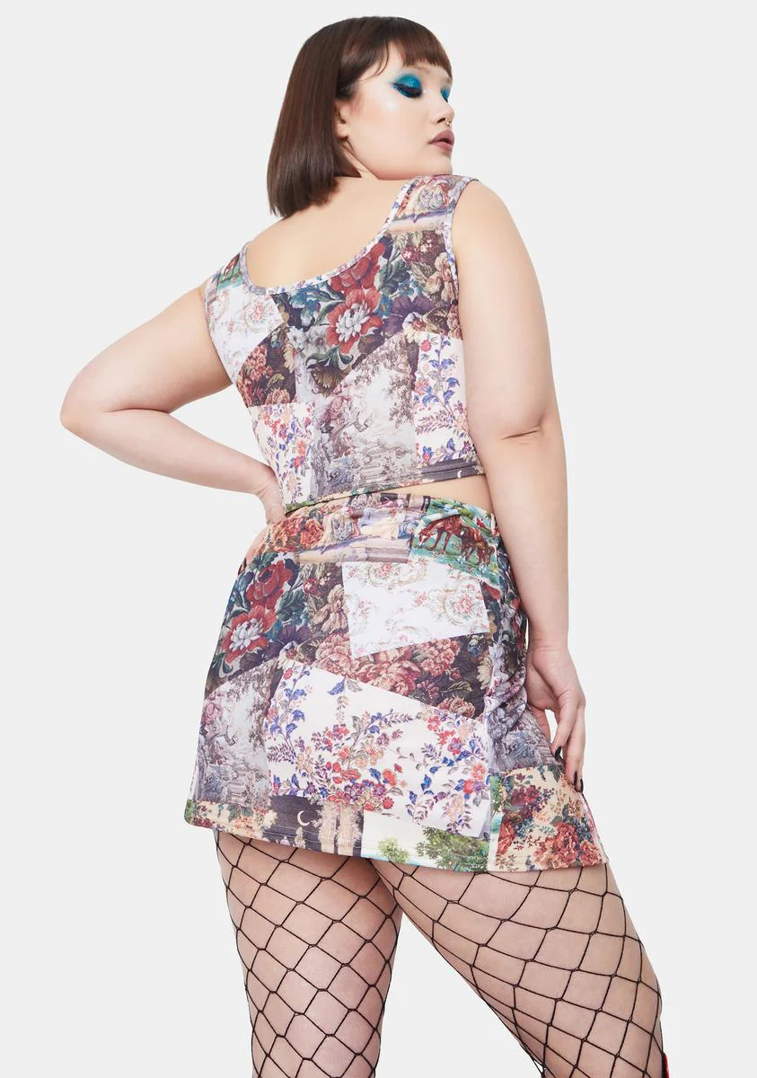 Plus Patchwork Side Split Mini Skirt - Image 4