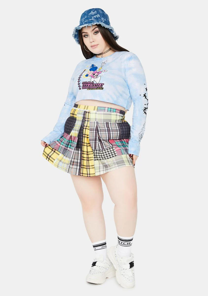 Plus Pleated Check Mini Skirt - Image 3