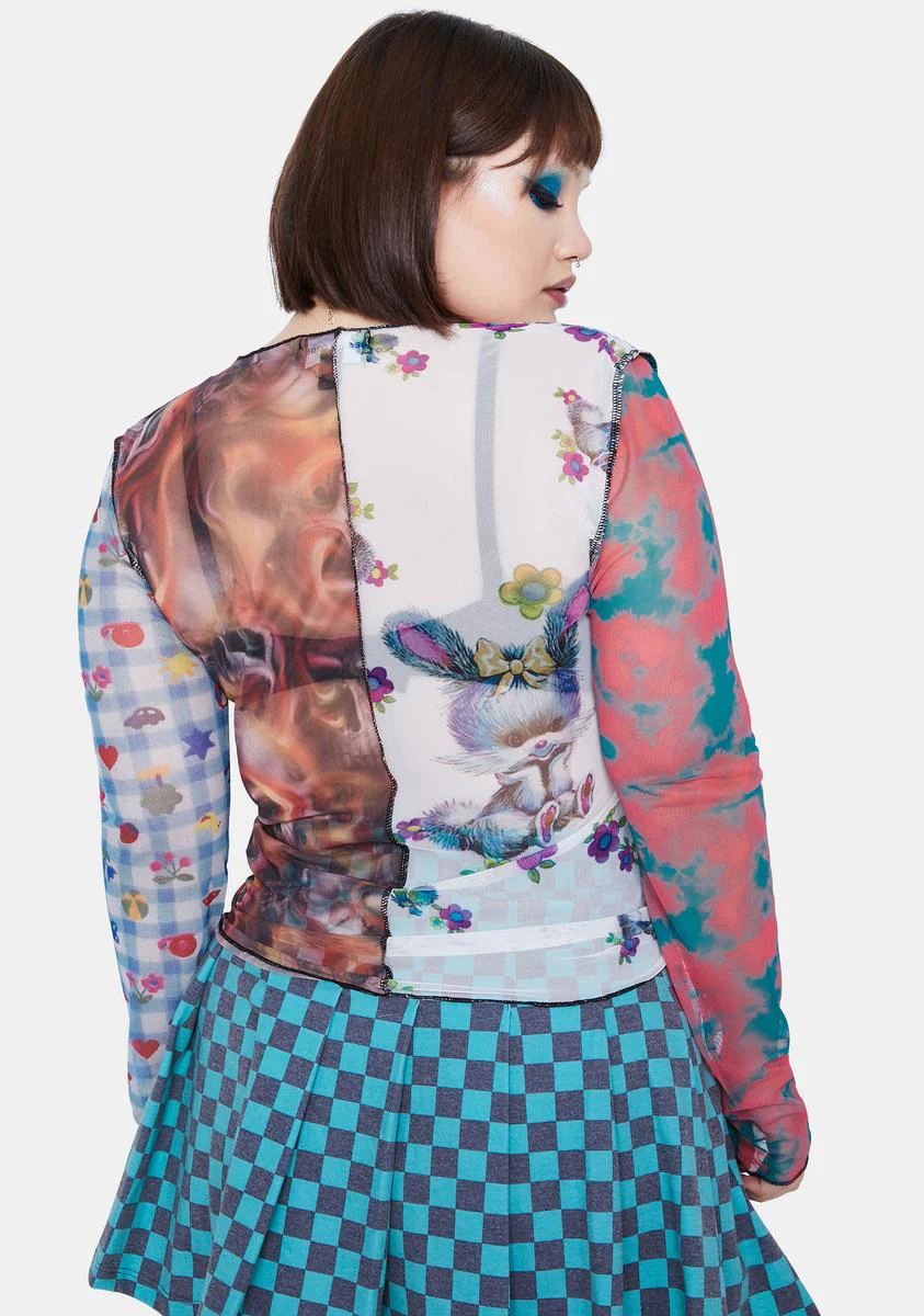Plus Spliced Patchwork Mesh Top - Image 4