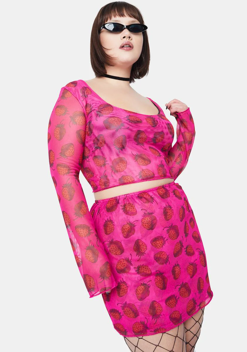 Plus Strawberry Mesh Mini Skirt - Image 2