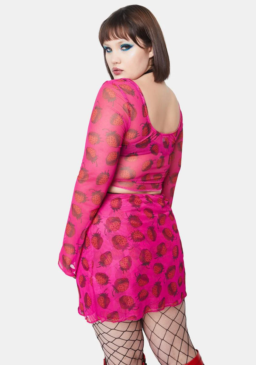 Plus Strawberry Mesh Mini Skirt - Image 4