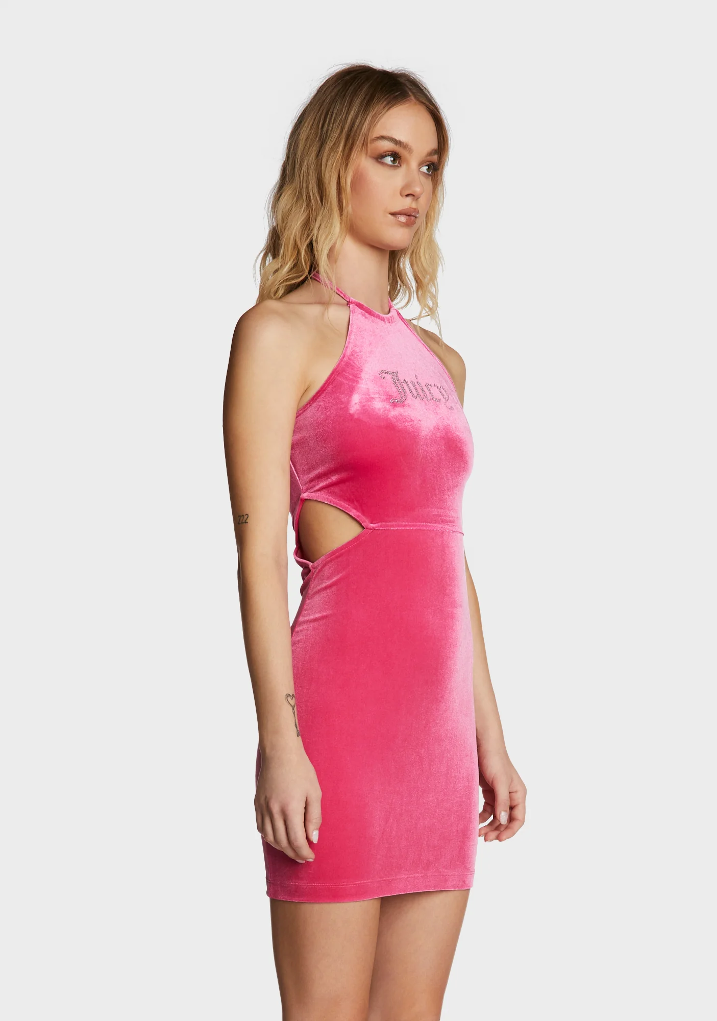 Cut Out Halter Velour Mini Dress - Image 3