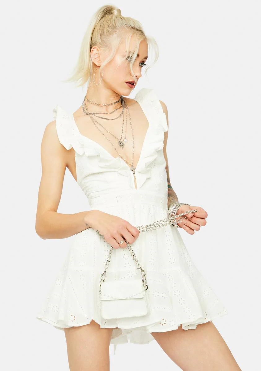Cuz Ur Cute Sleeveless Eyelet Ruffle Trim Romper - Image 2