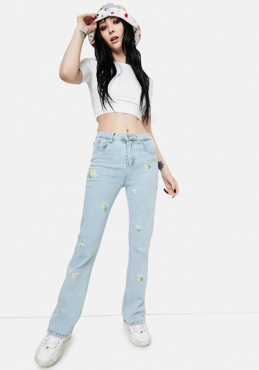 Daisy Embroidered Stonewash Jeans - Image 2