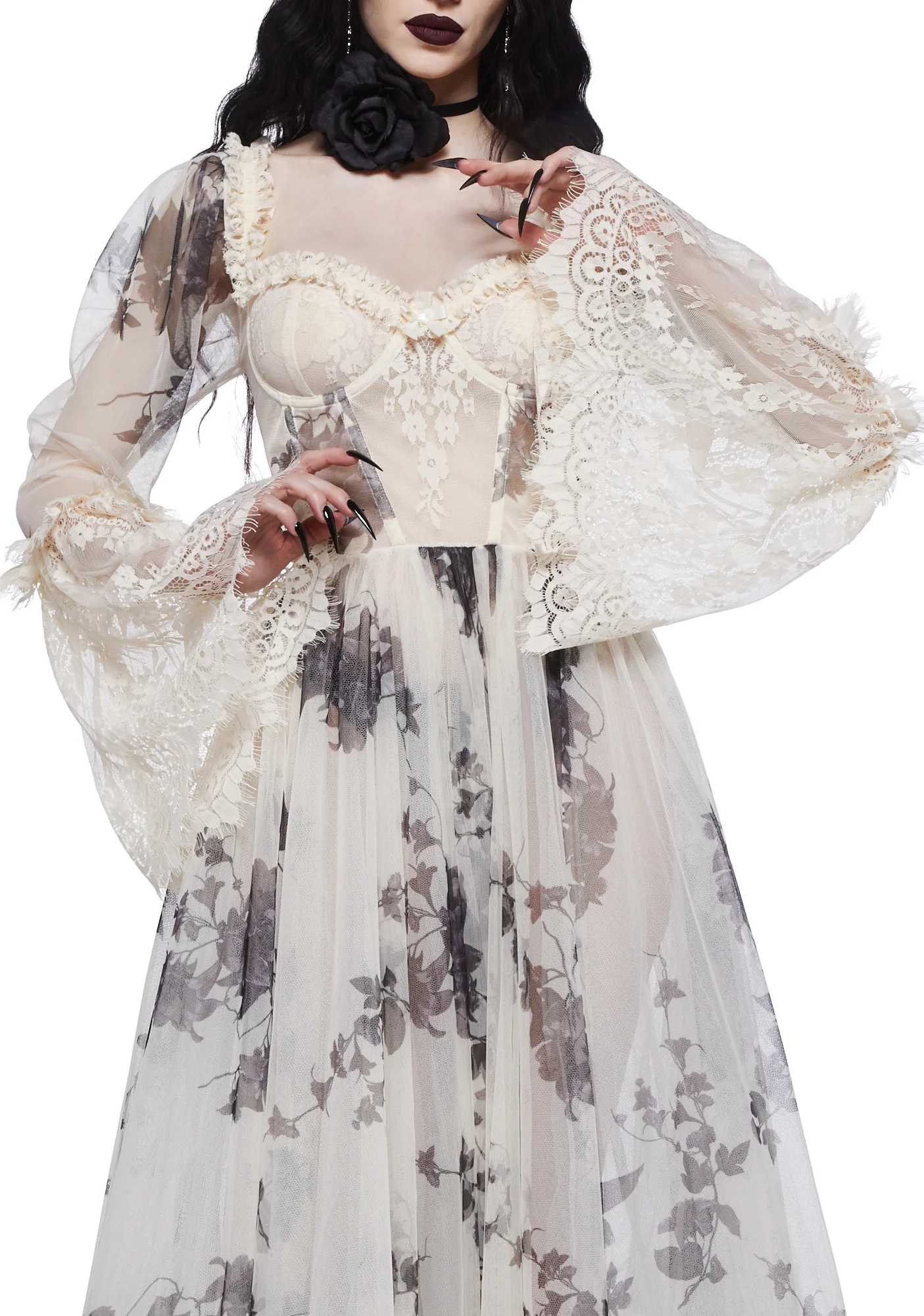 Dance With Death Maxi Dress - Ivory Floral - Image 2