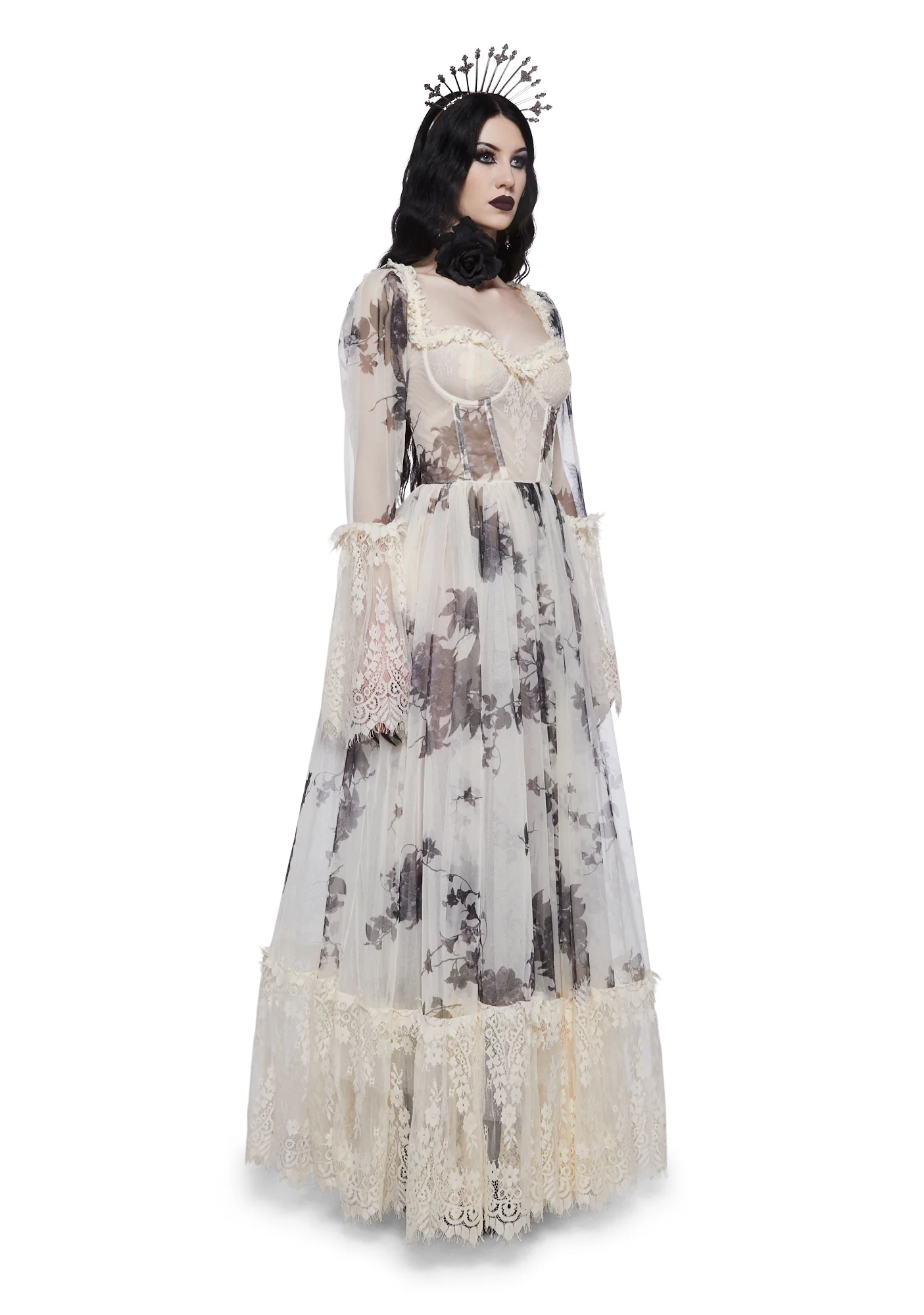 Dance With Death Maxi Dress - Ivory Floral - Image 3