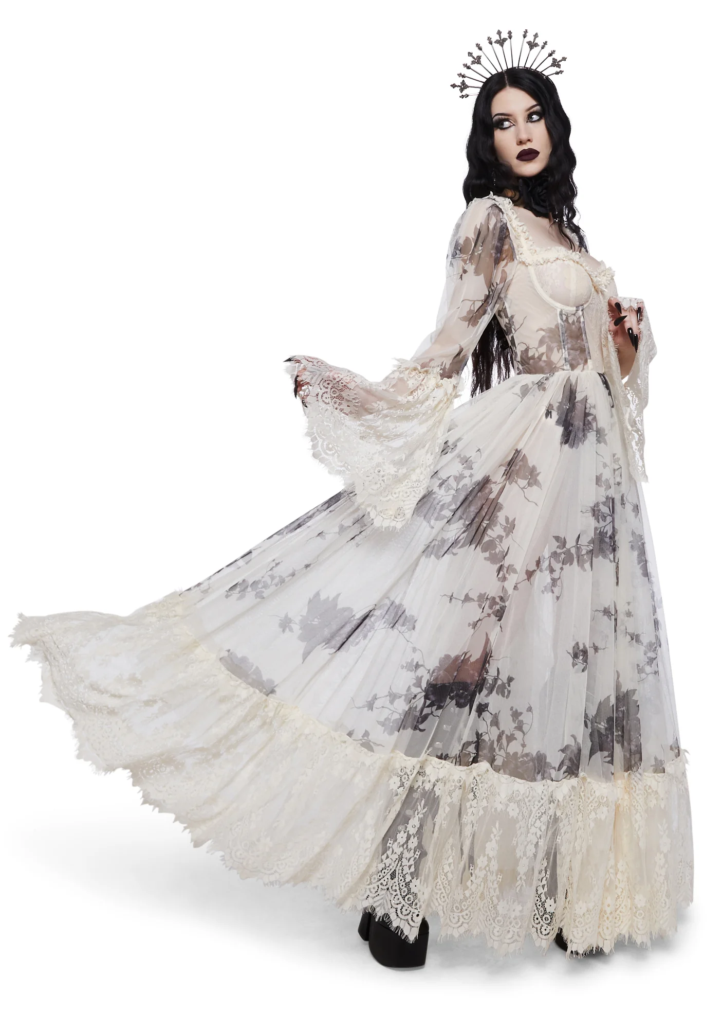 Dance With Death Maxi Dress - Ivory Floral - Image 6