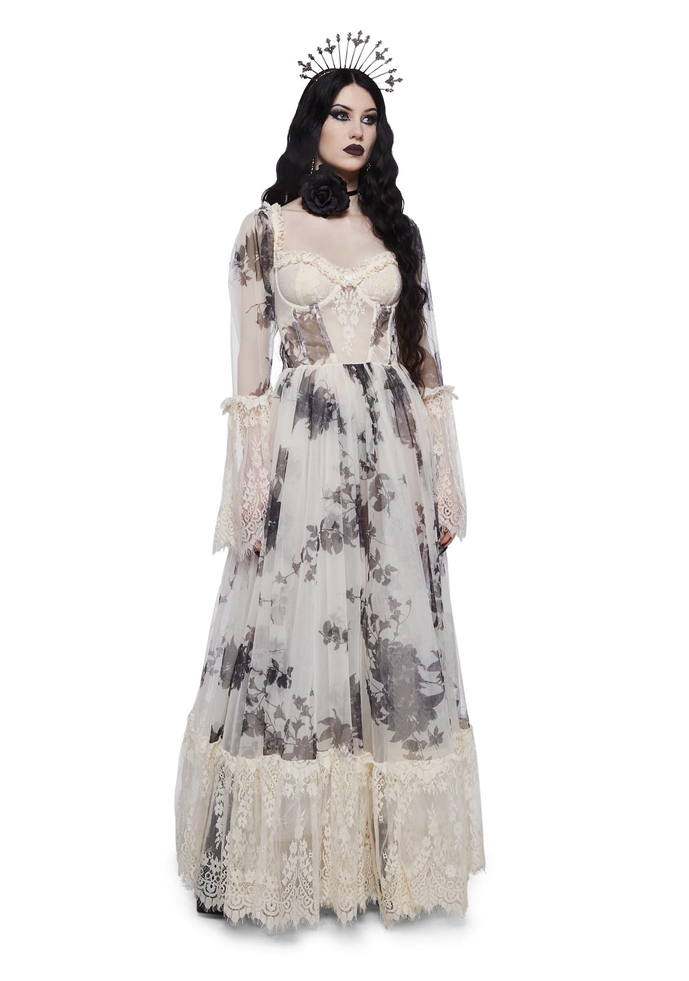 Dance With Death Maxi Dress - Ivory Floral - Image 7