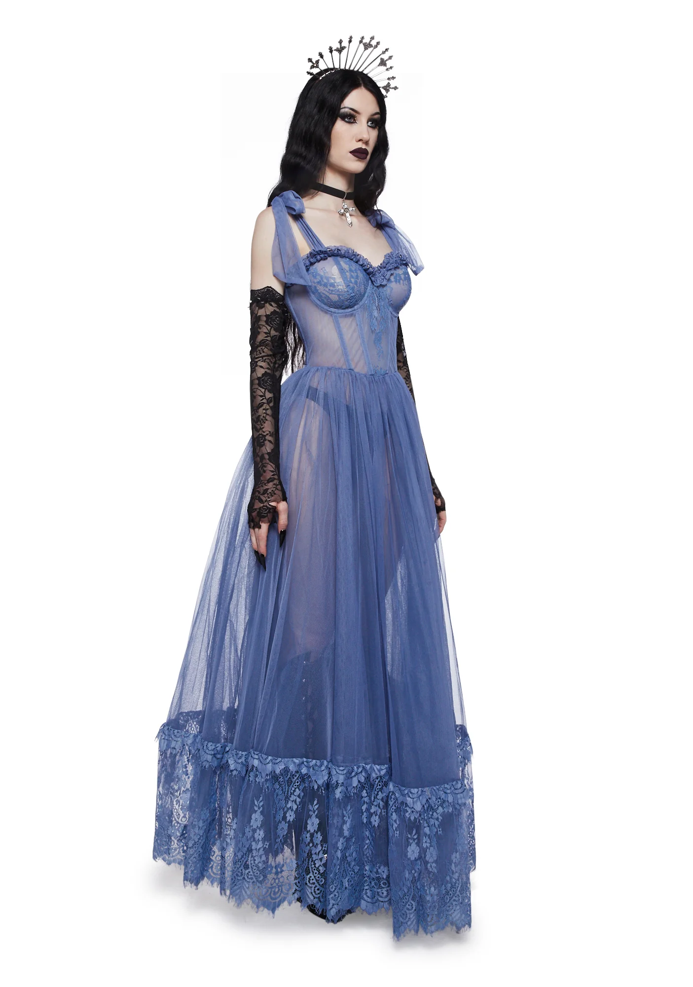 Dance With Death Sleeveless Maxi Dress - Light Blue - Image 3