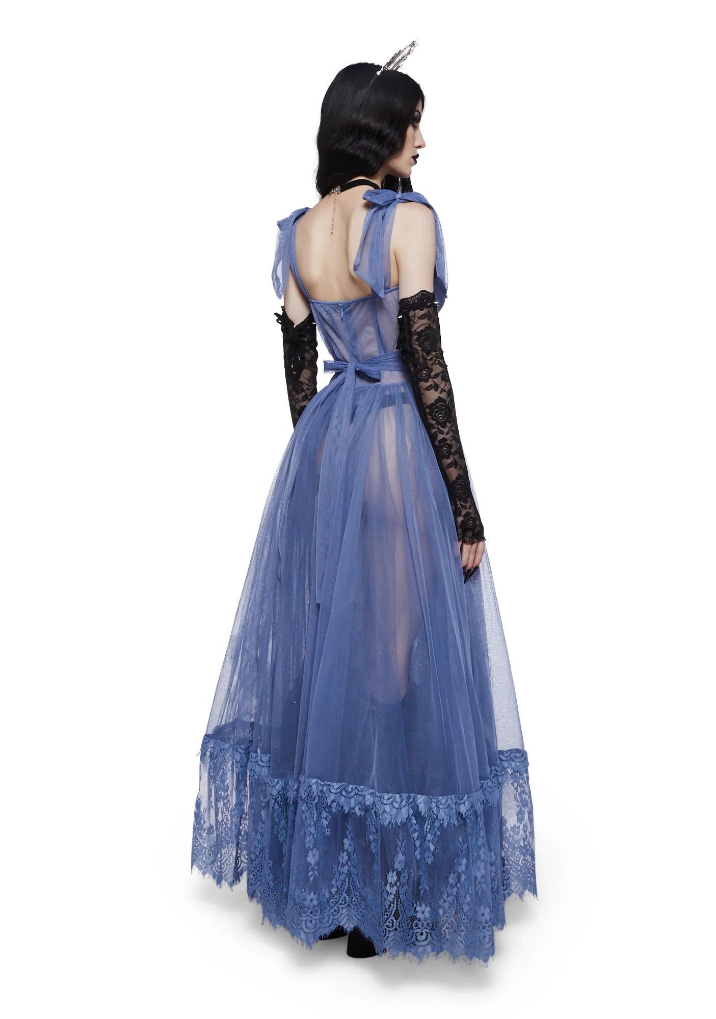 Dance With Death Sleeveless Maxi Dress - Light Blue - Image 4