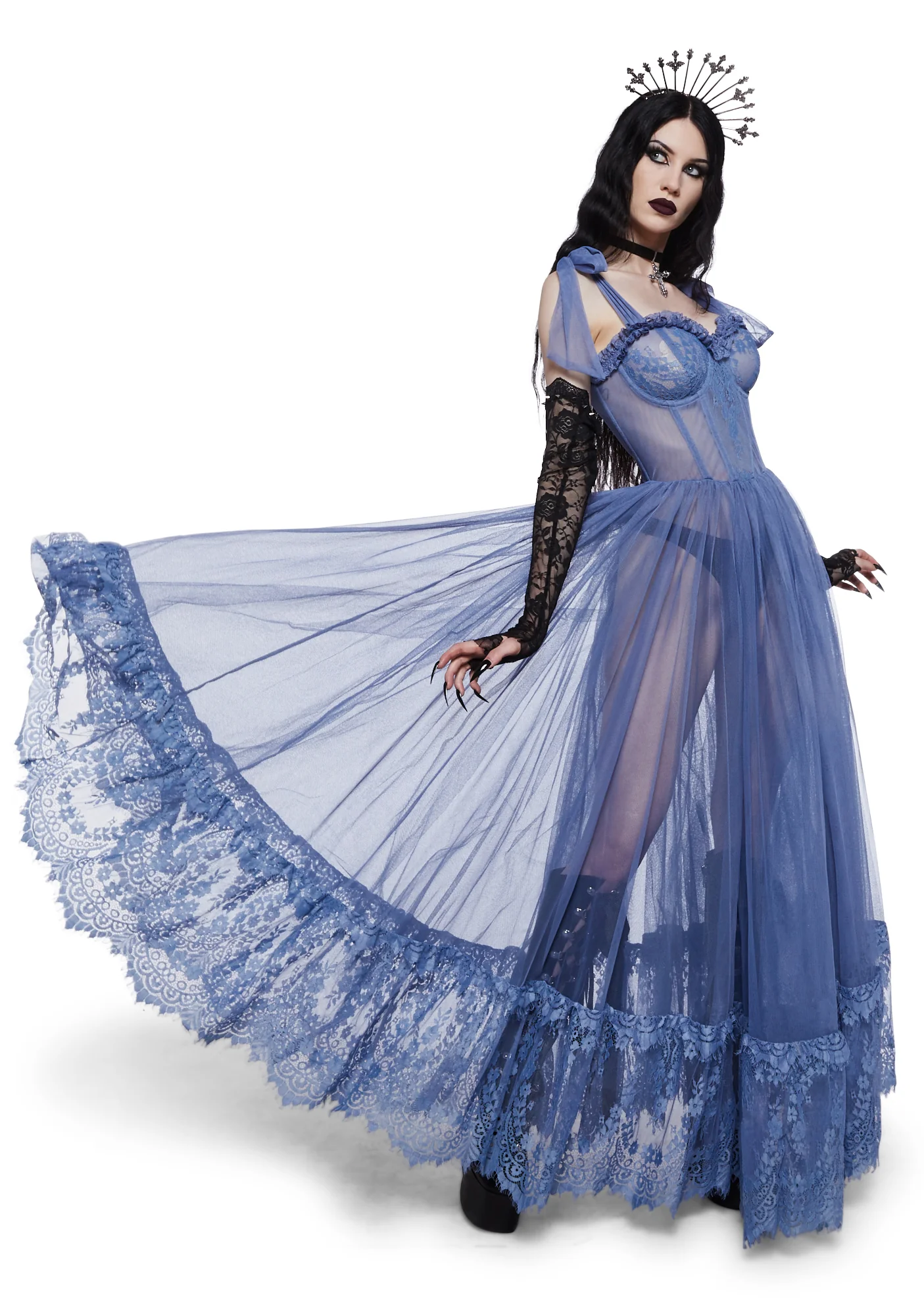 Dance With Death Sleeveless Maxi Dress - Light Blue - Image 5