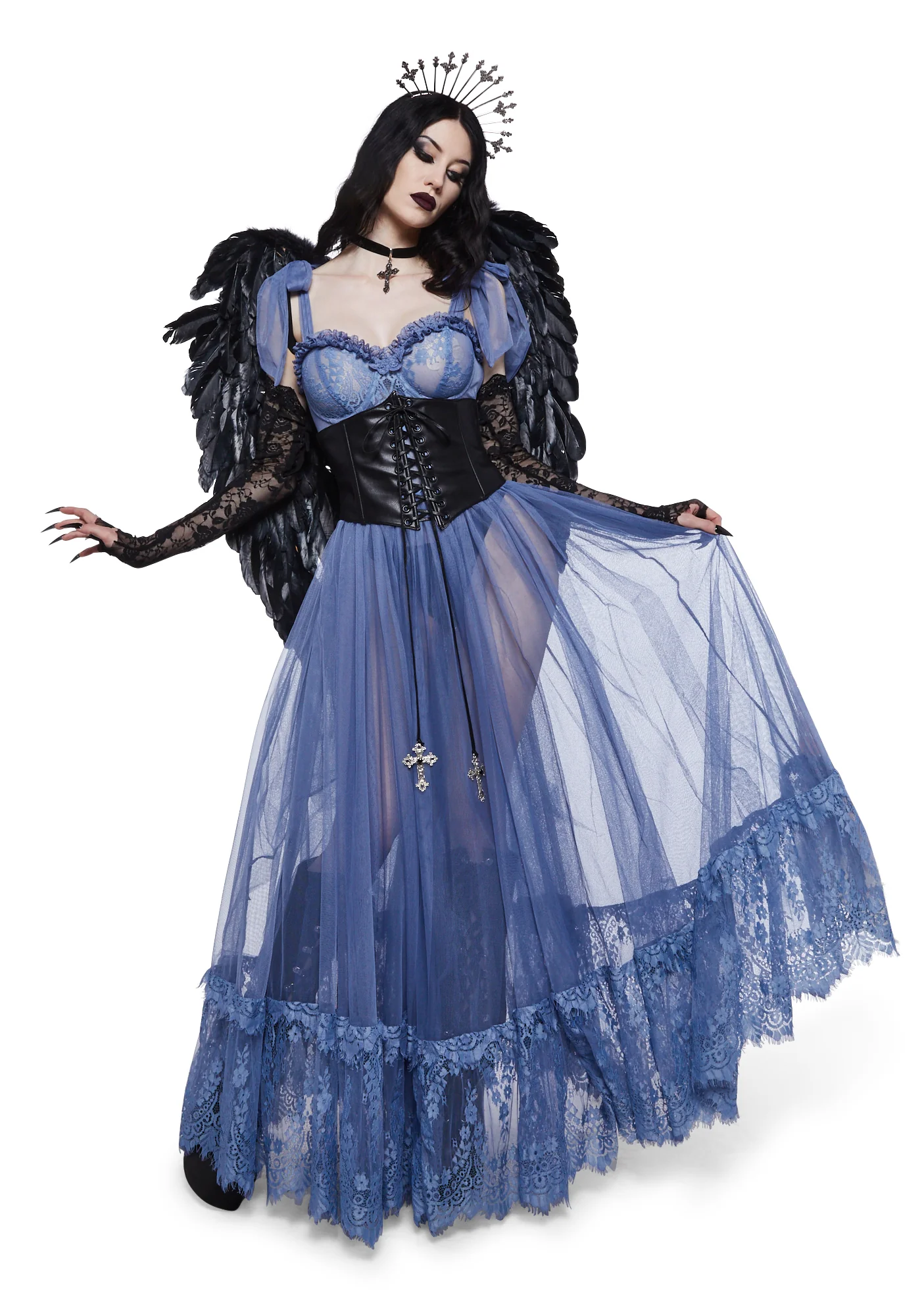 Dance With Death Sleeveless Maxi Dress - Light Blue - Image 6