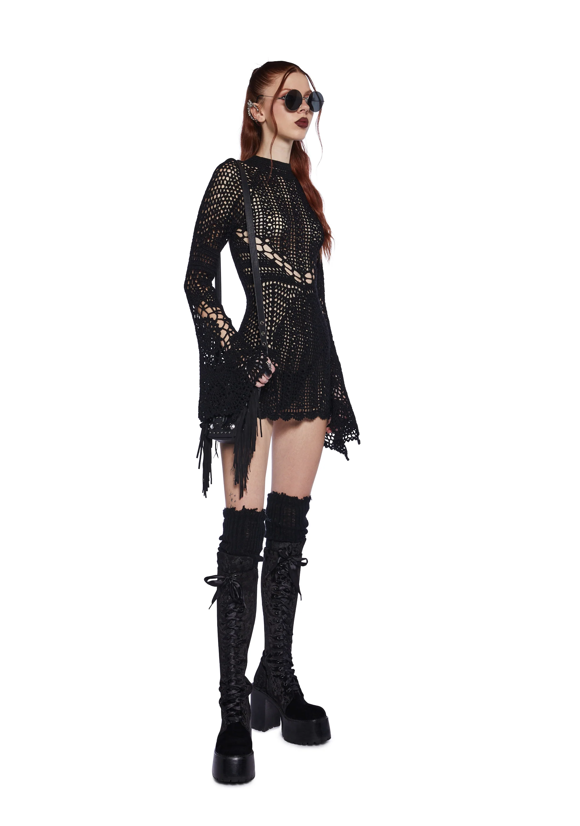 Dark Destiny Crochet Mini Dress - Black - Image 2