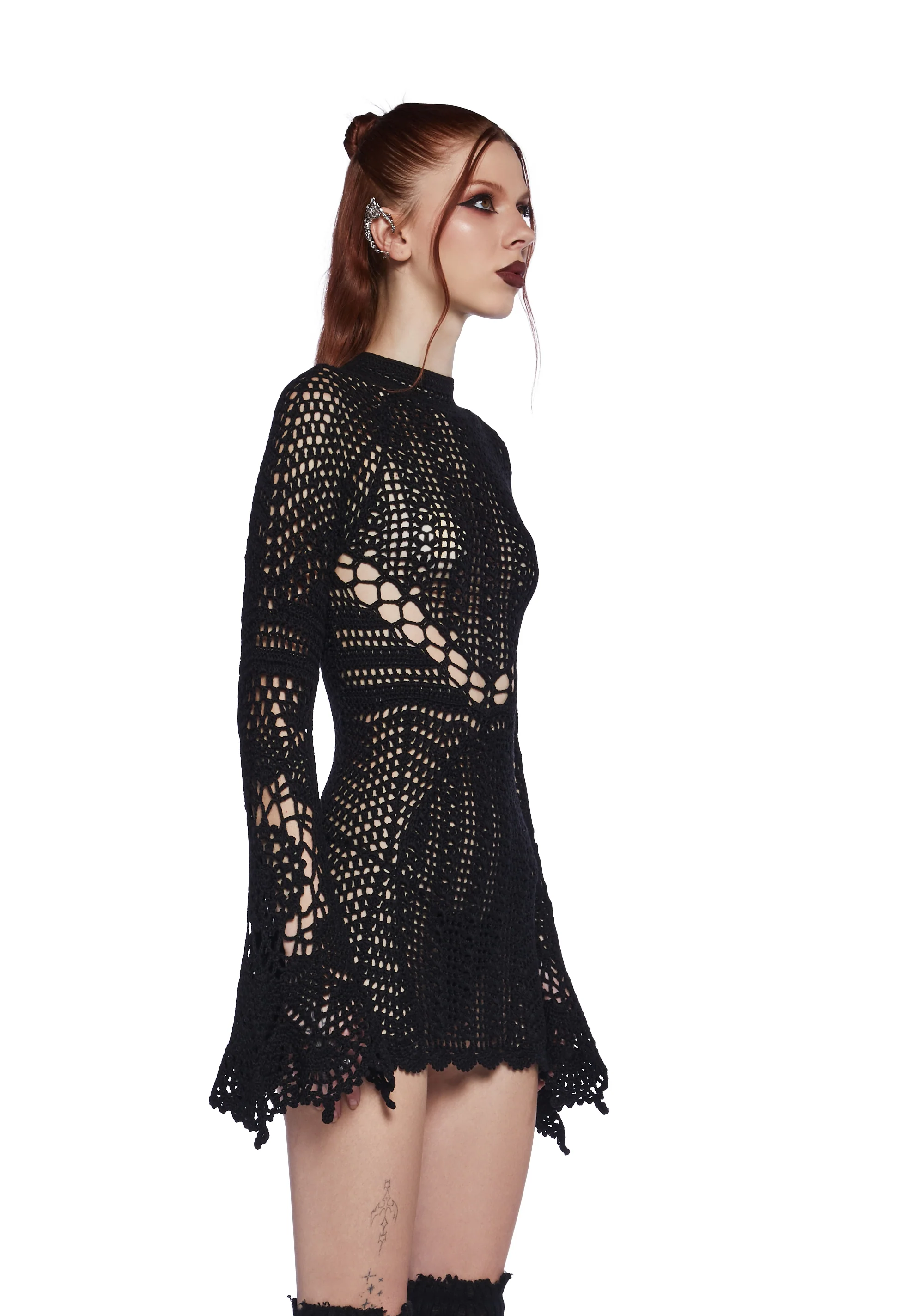 Dark Destiny Crochet Mini Dress - Black - Image 3