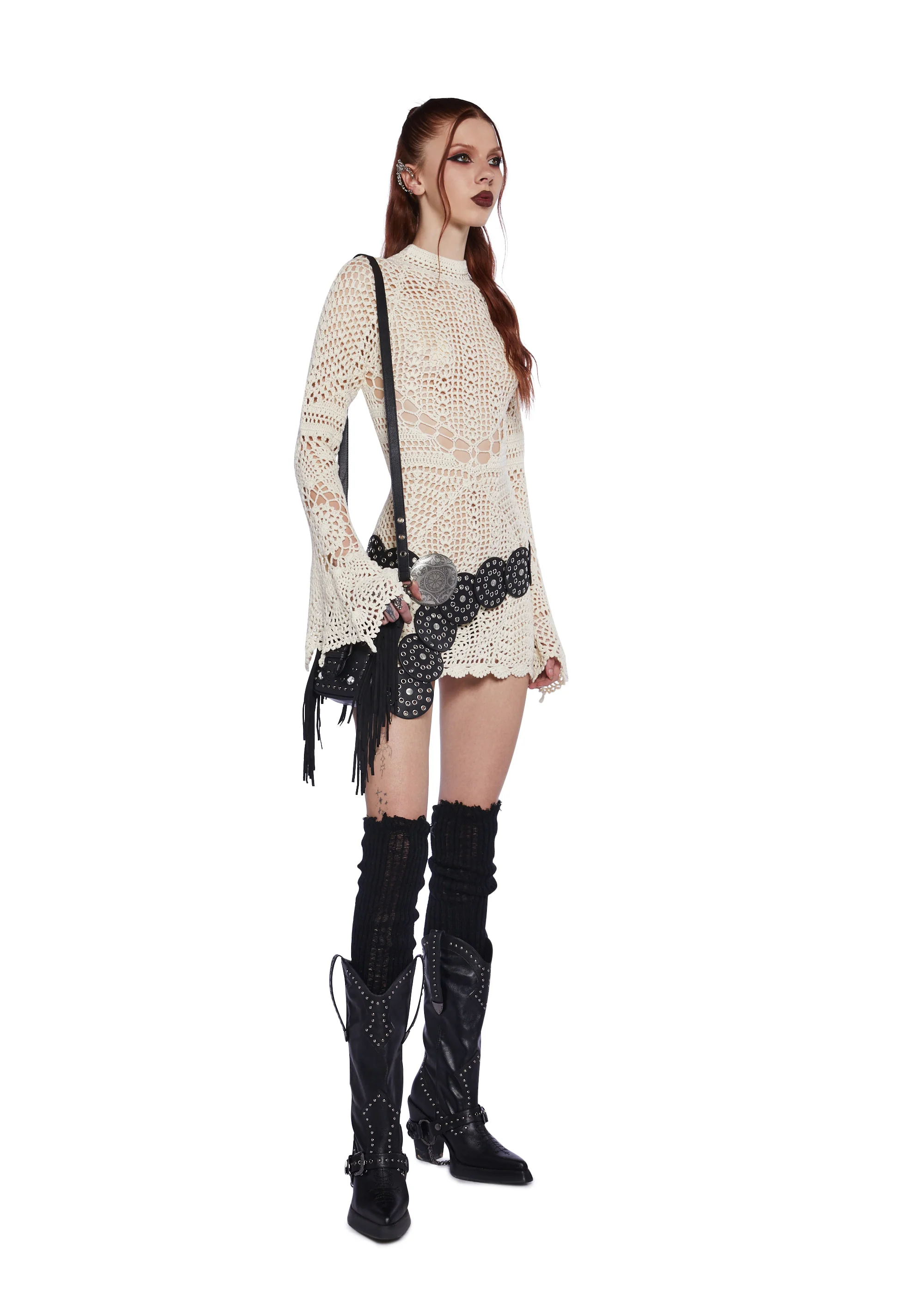 Dark Destiny Crochet Mini Dress - White - Image 2