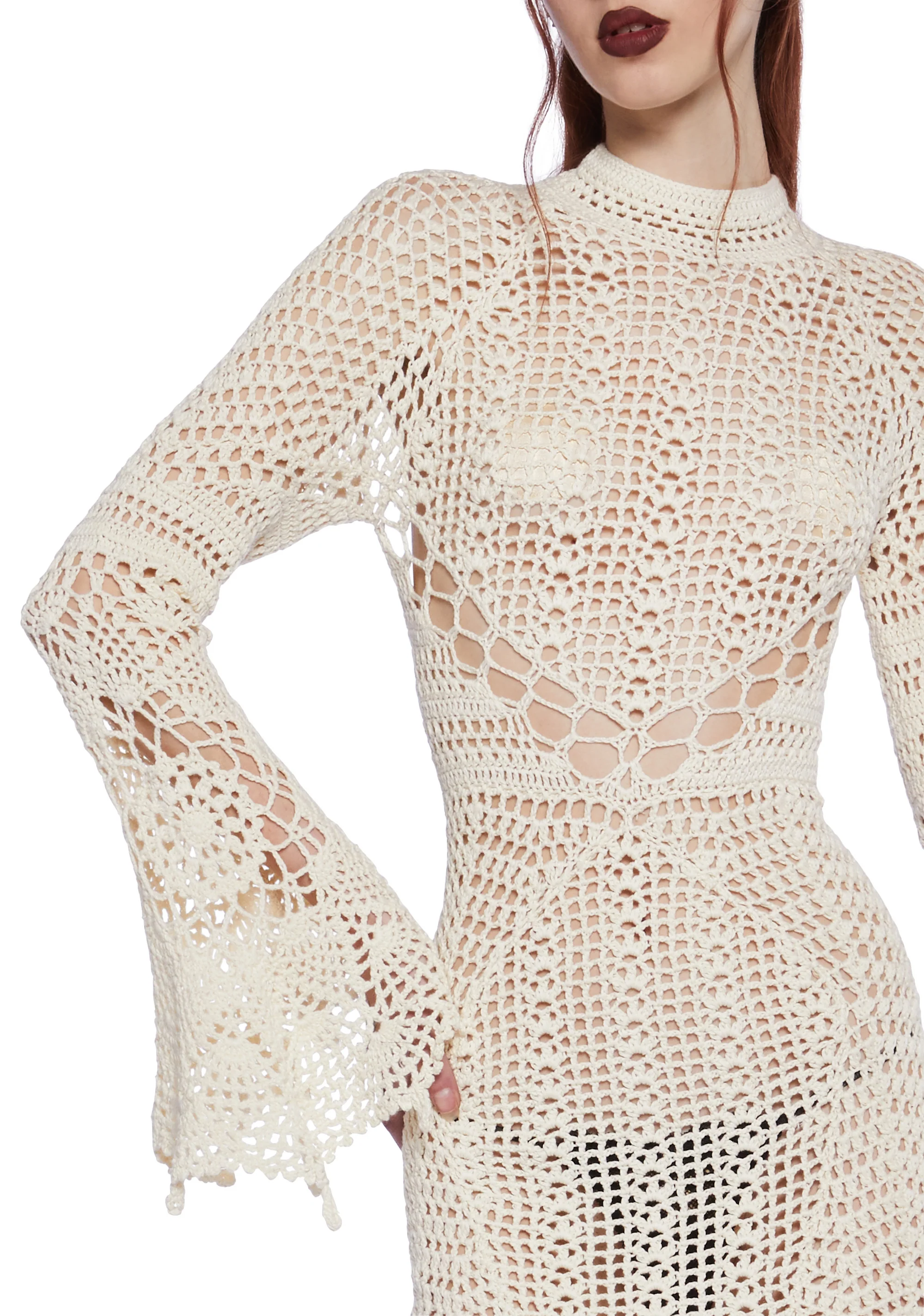 Dark Destiny Crochet Mini Dress - White - Image 6