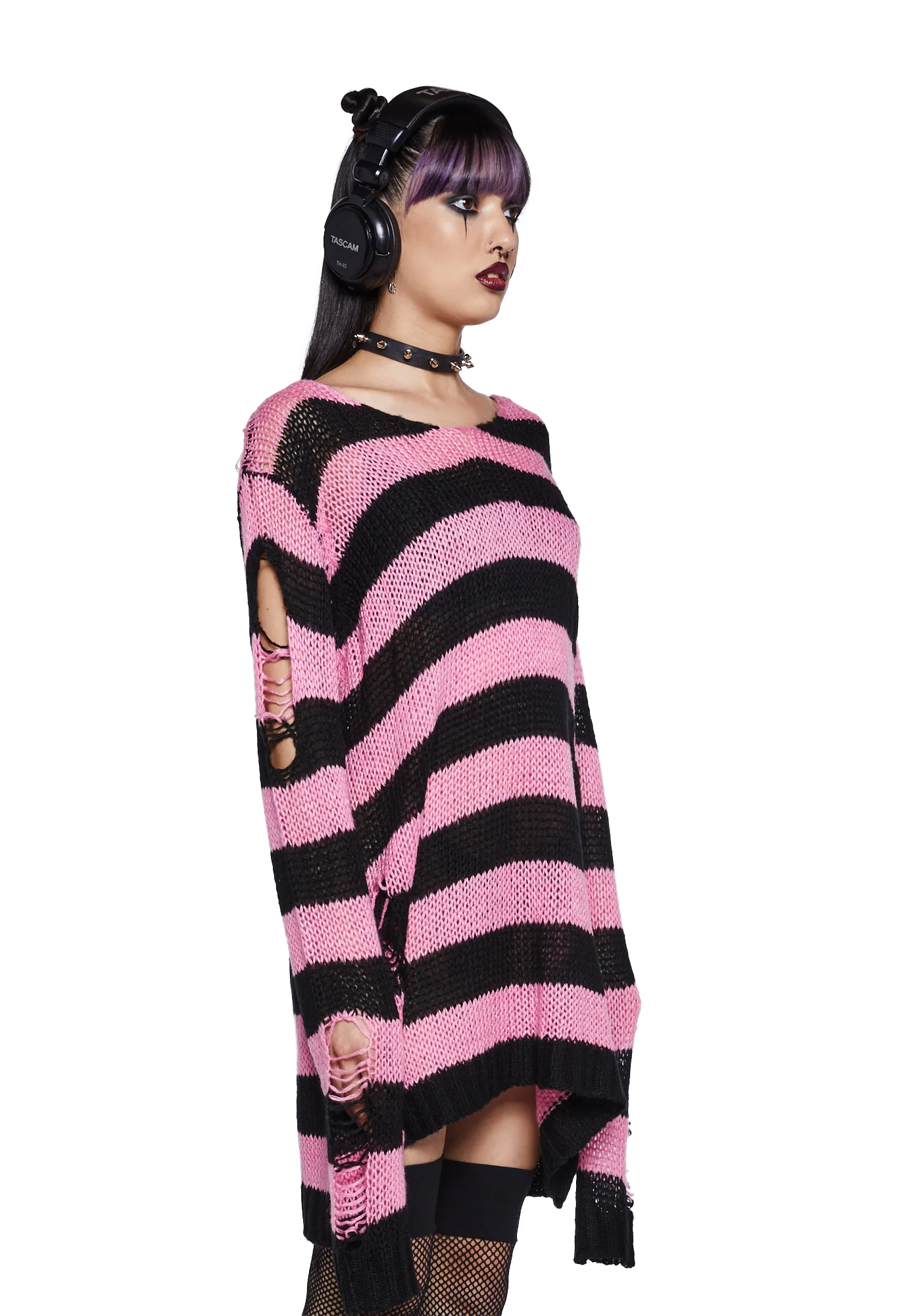 Darling Of Darkness Striped Sweater - Black/Pink - Image 3