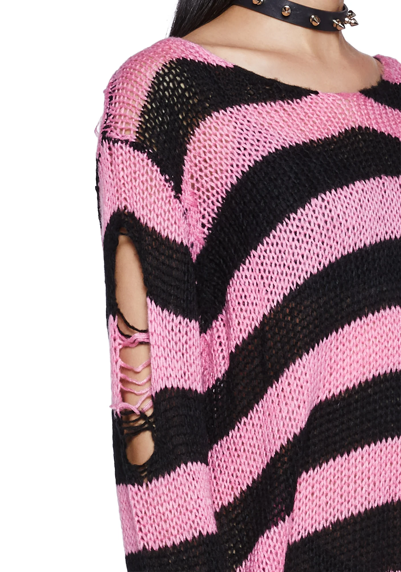 Darling Of Darkness Striped Sweater - Black/Pink - Image 5