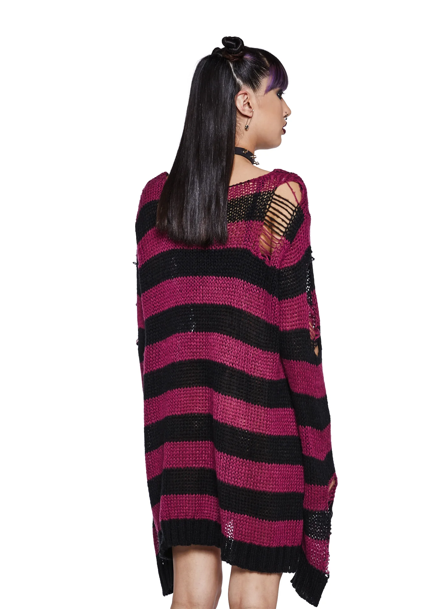 Darling Of Darkness Striped Sweater - Black/Purple - Image 4
