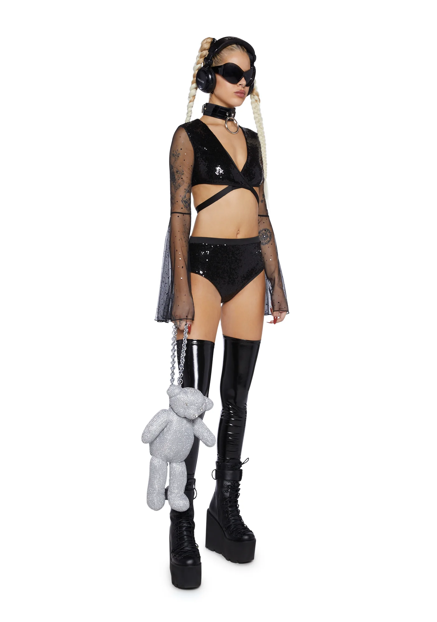 Dazed Dreamer Sequin Booty Shorts - Black - Image 2