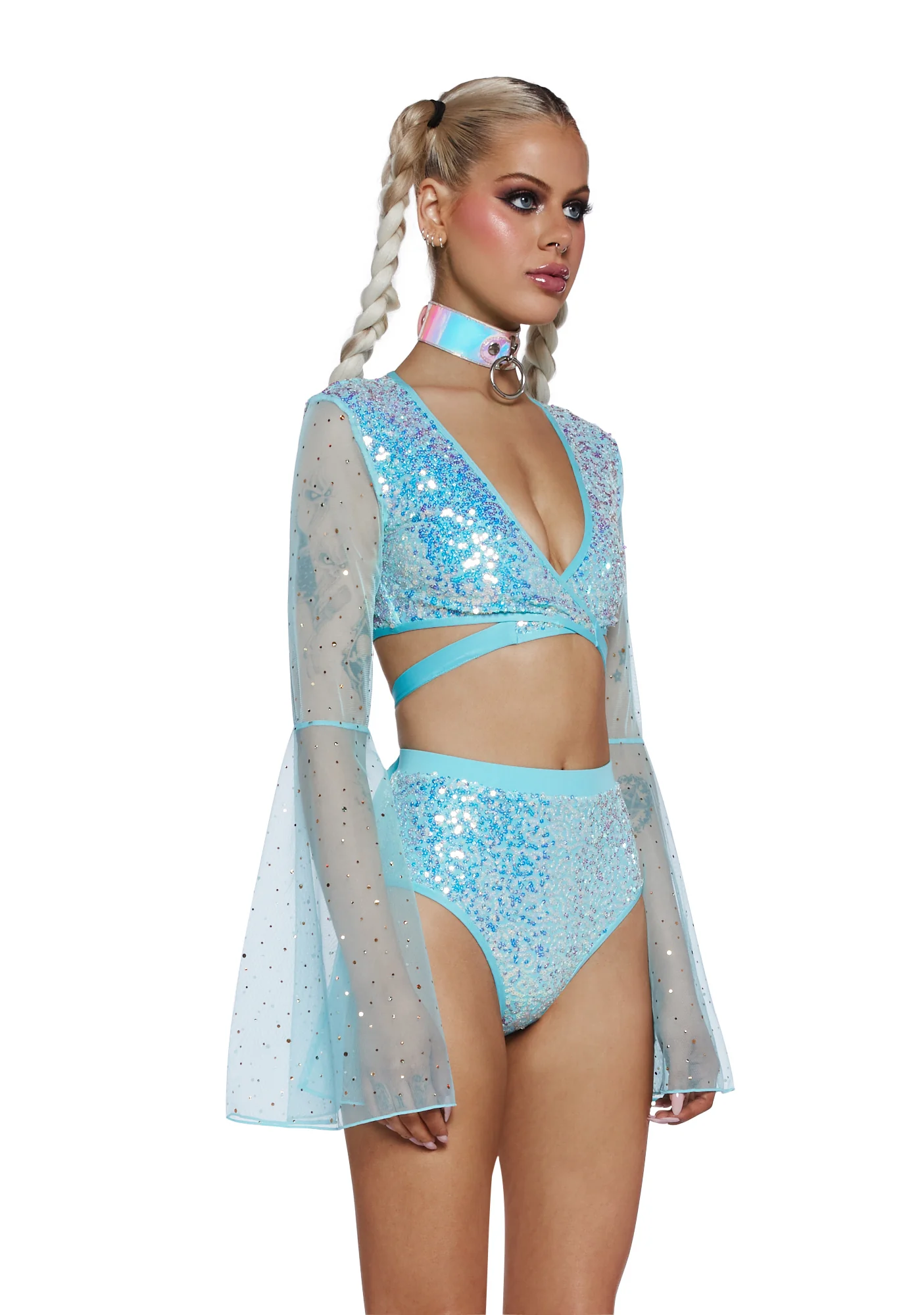 Dazed Dreamer Sequin Wrap Top - Green - Image 3