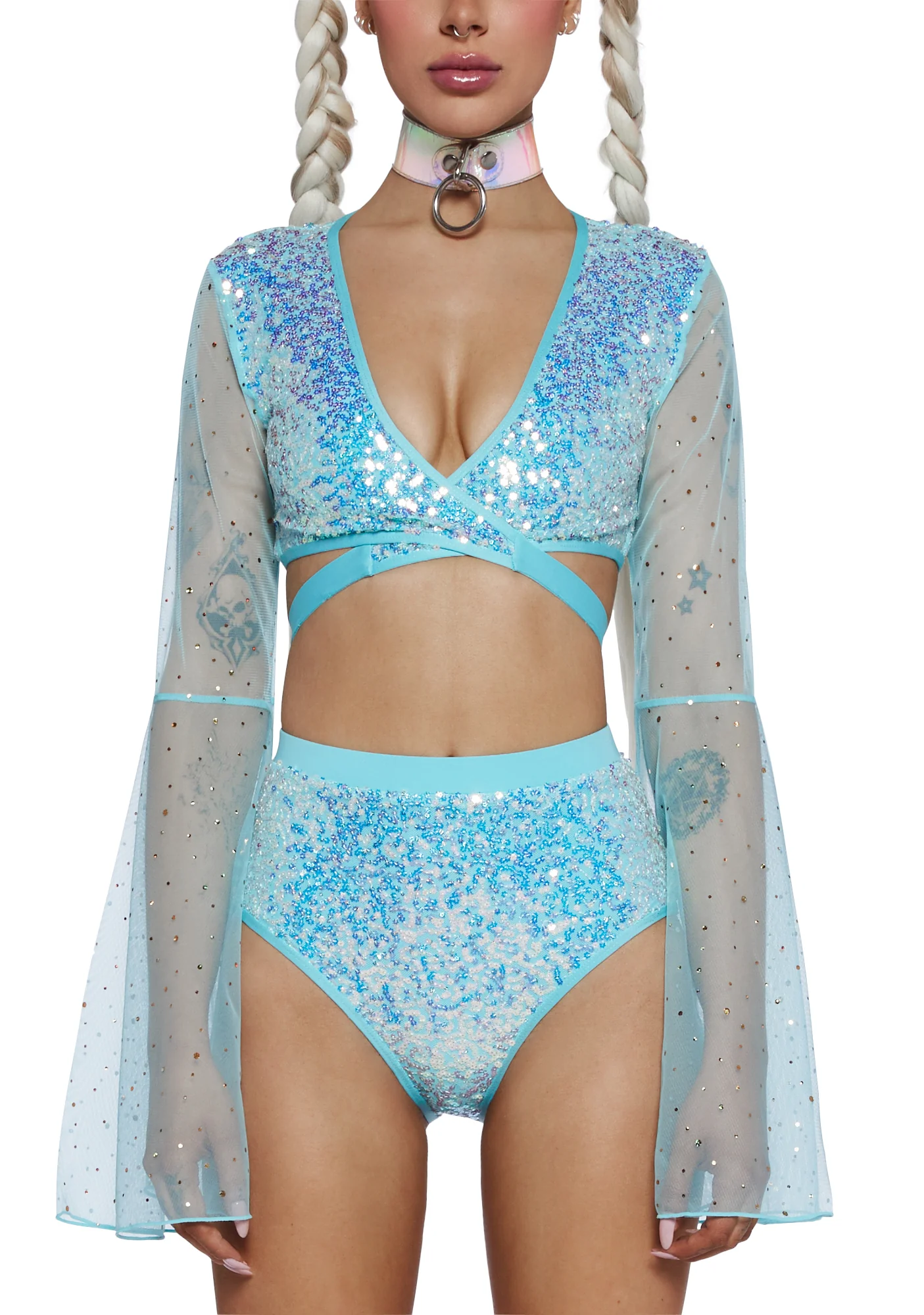 Dazed Dreamer Sequin Wrap Top - Green - Image 5