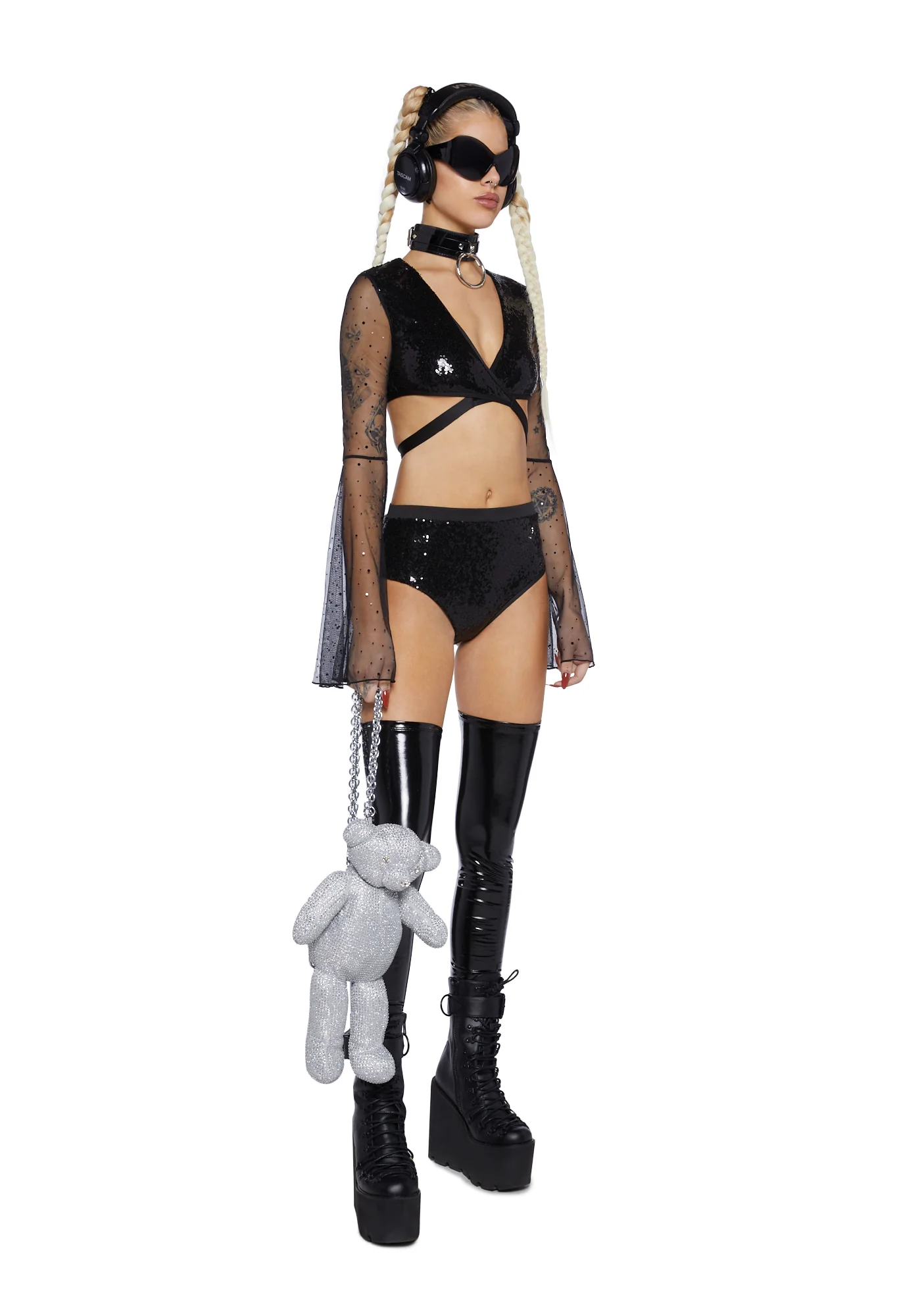 Dazed Dreamer Sequin Wrap Top - Black - Image 2