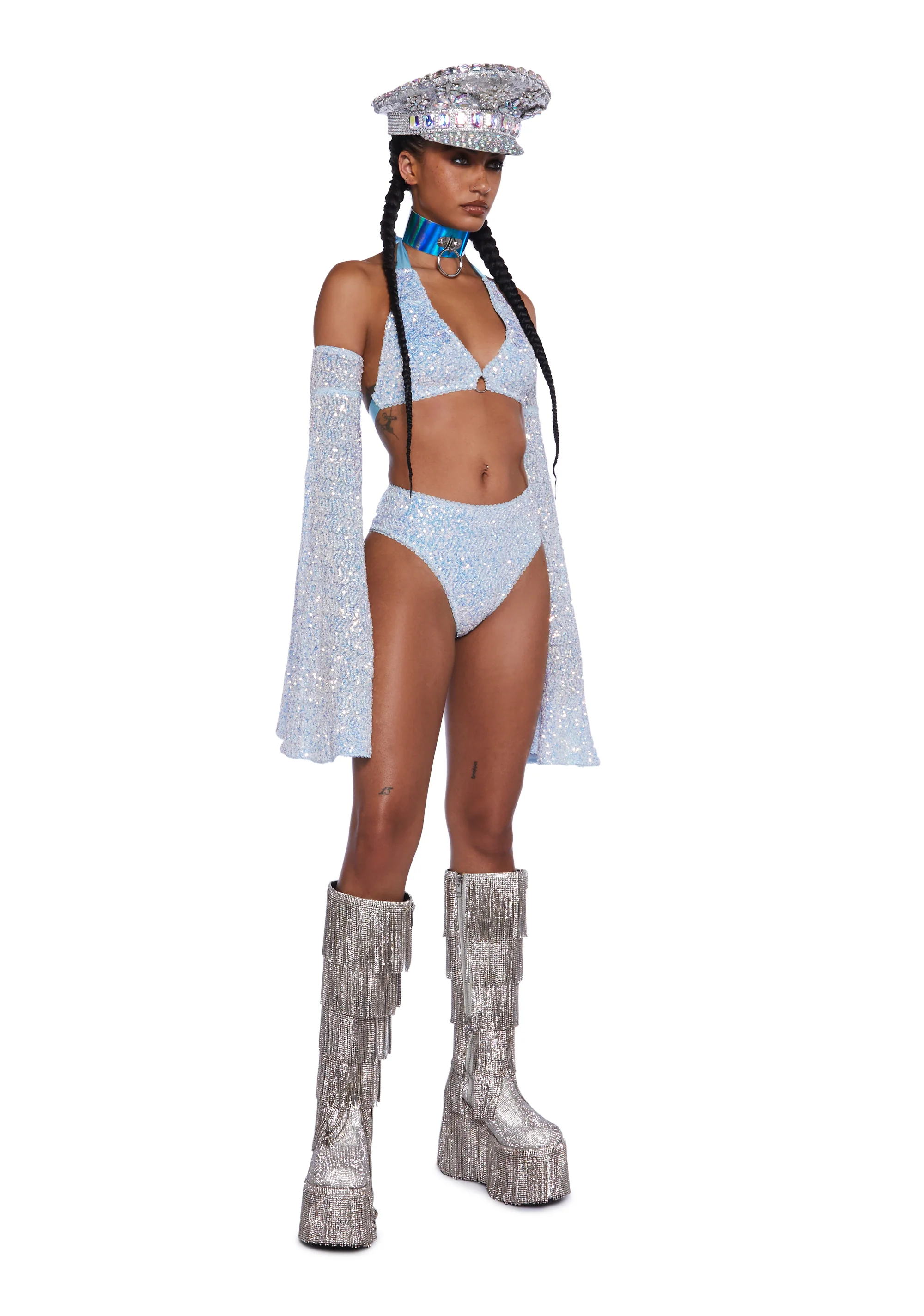 Dazzling Daydream Long Sleeve Crop Top - Blue - Image 2