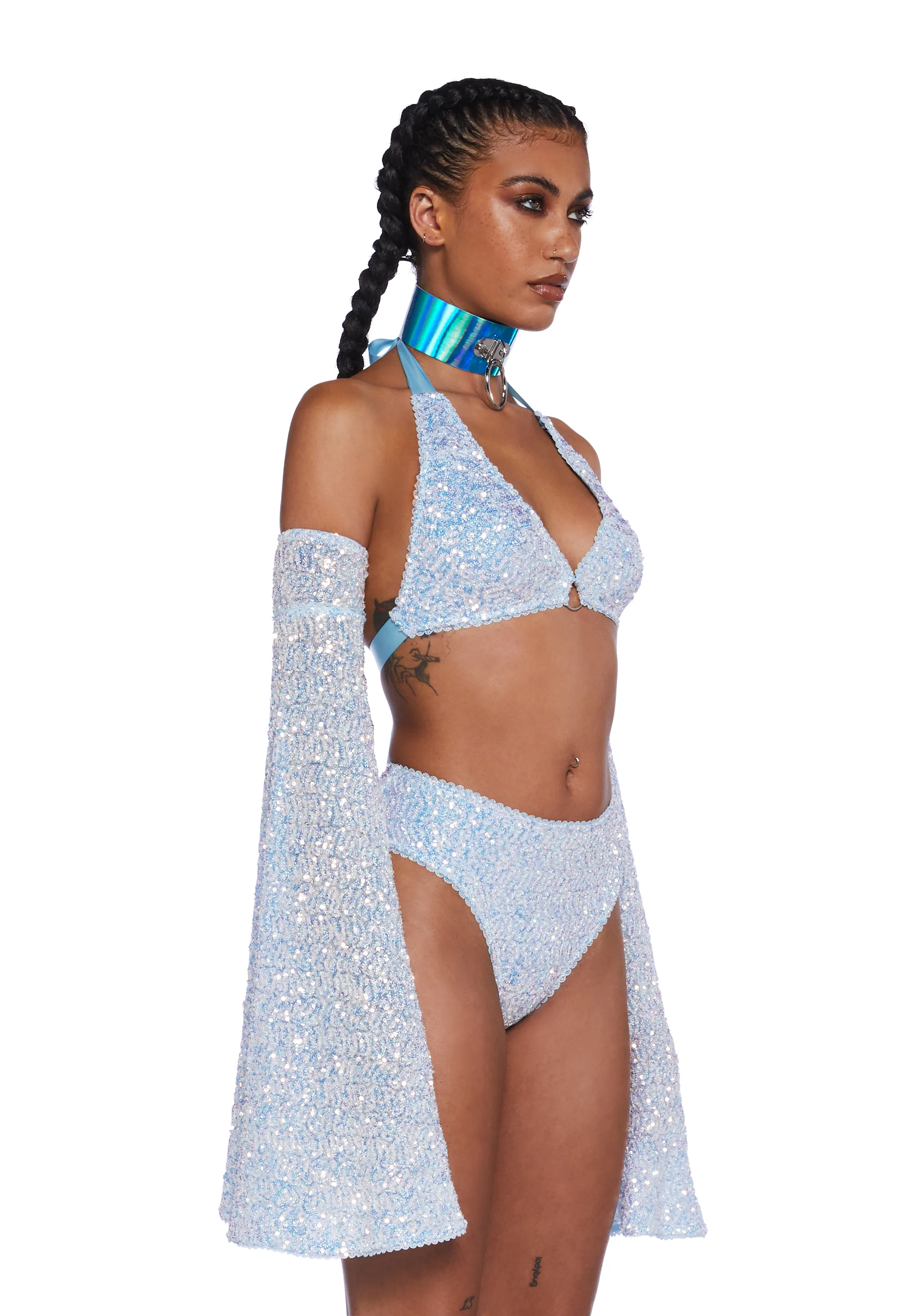 Dazzling Daydream Long Sleeve Crop Top - Blue - Image 3
