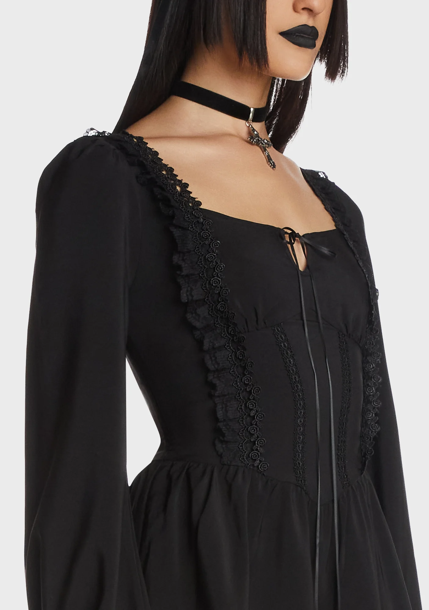 Dead Doll Rose Trim Frilly Dress - Image 2