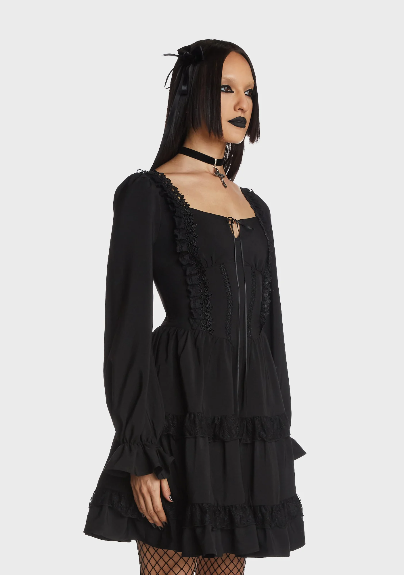 Dead Doll Rose Trim Frilly Dress - Image 5