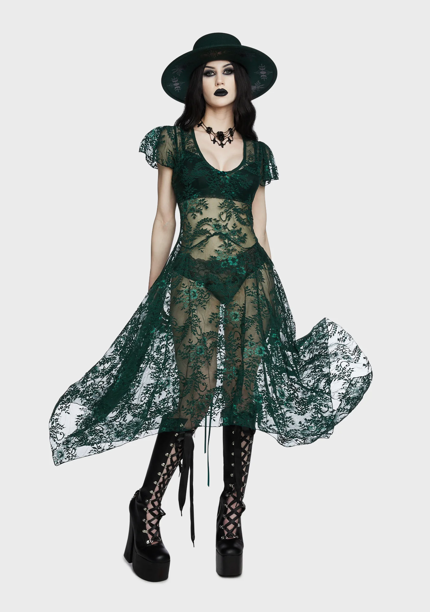 Dearly Departed Lace Dress - Emerald - Image 3