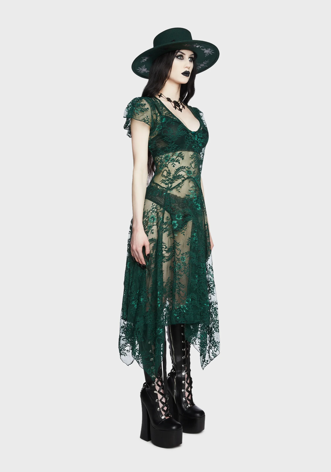 Dearly Departed Lace Dress - Emerald - Image 4
