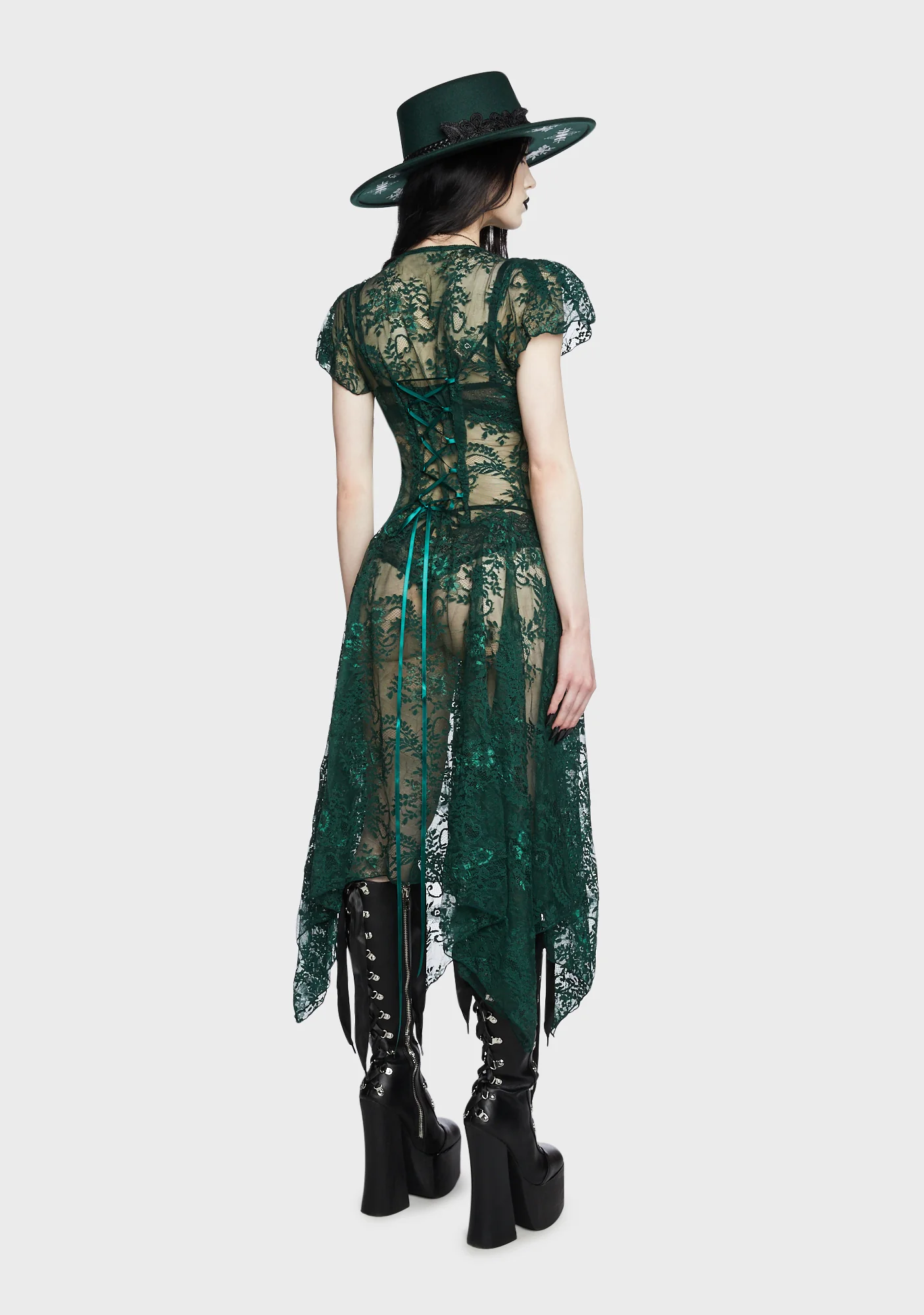 Dearly Departed Lace Dress - Emerald - Image 5