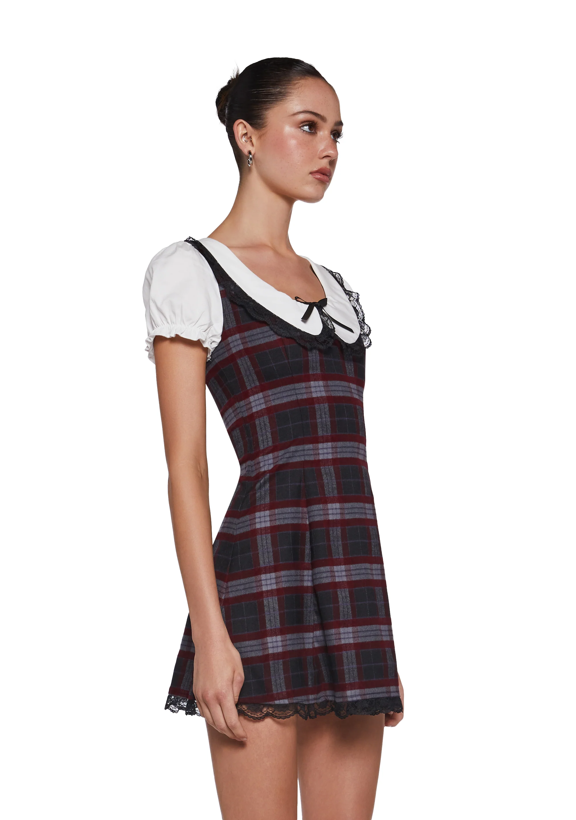 Dark Academia Plaid Dress - Image 3