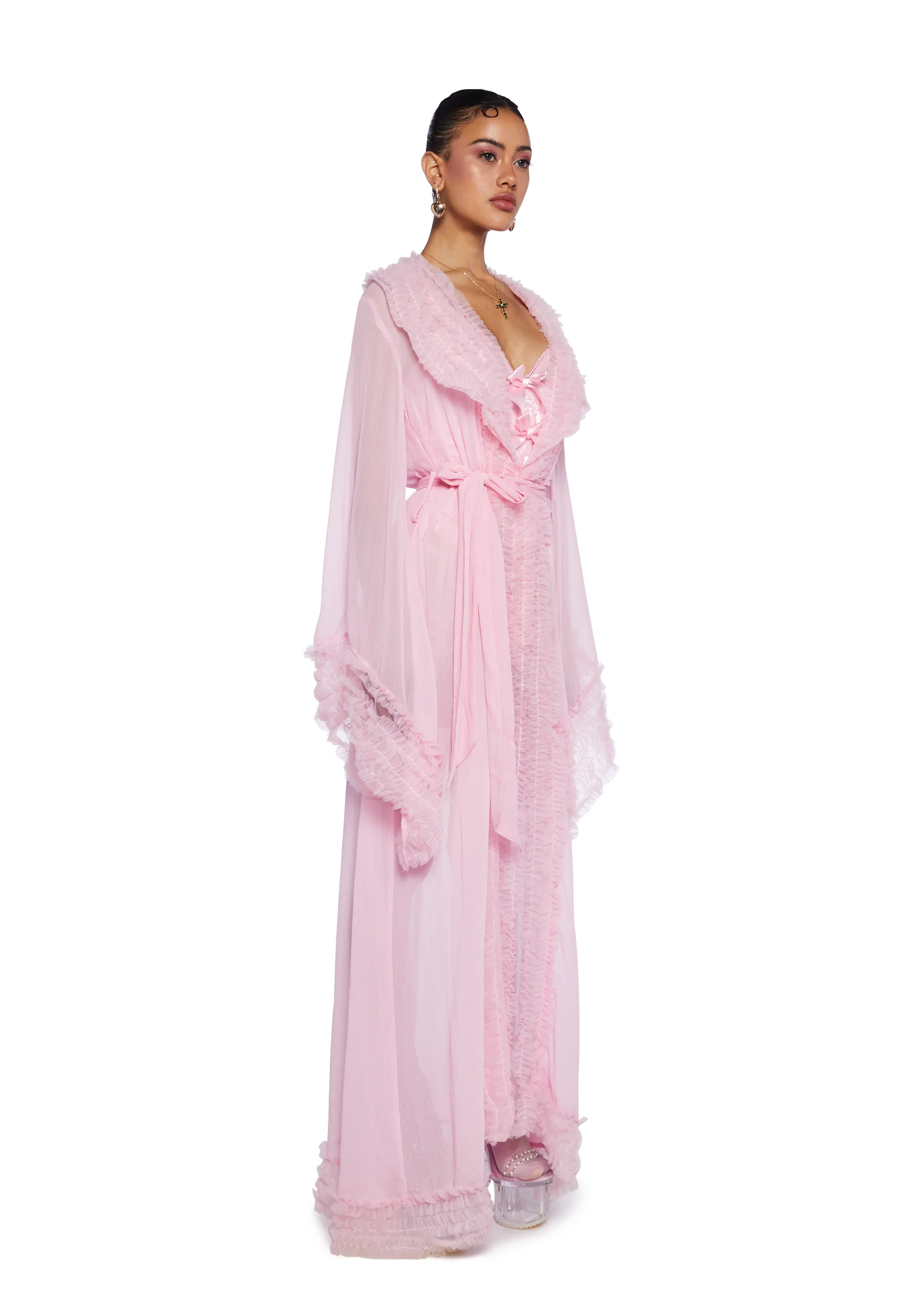Delightfully Demure Sheer Robe - Pink - Image 3