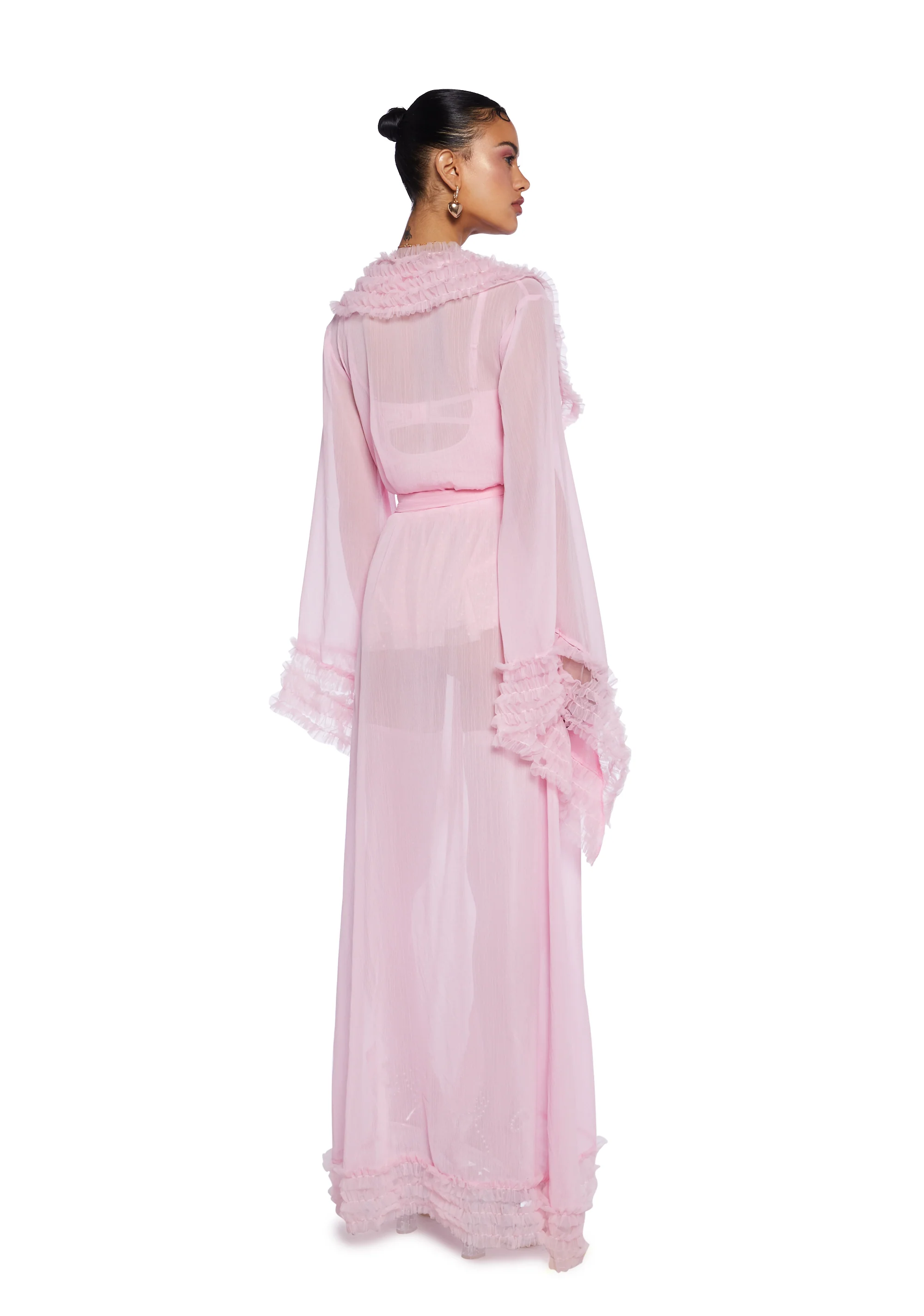 Delightfully Demure Sheer Robe - Pink - Image 4